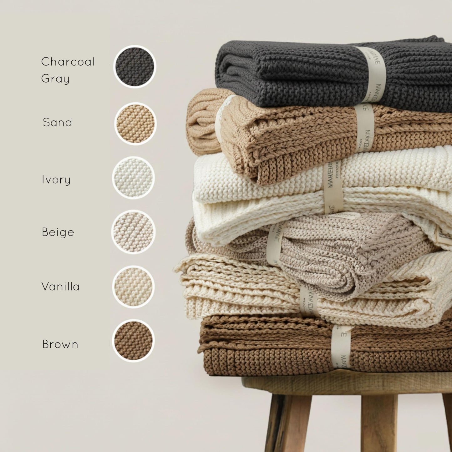 MakeMake Organics Organic Cotton Throw Blanket GOTS Certified Organic Knit Blanket Couch Bed Neutral Fall Colors Soft Cotton Throw Blanket Large (50x60, Brown)