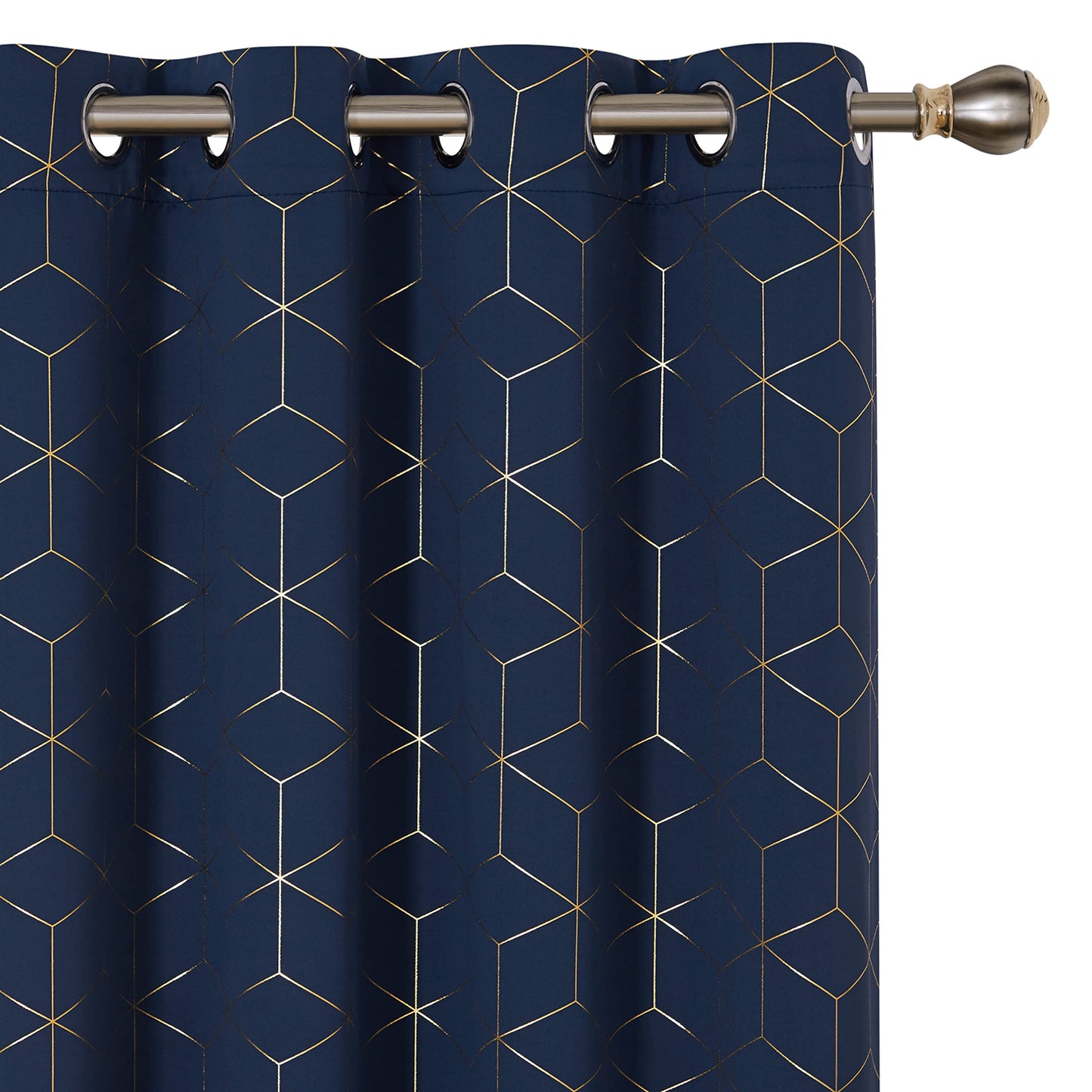 Deconovo Grommet Blackout Curtains, Room Darkening Gold Diamond Drapes, 2 Panels, Navy Blue, 52W x 84L Inch, for Bedroom and Living Room