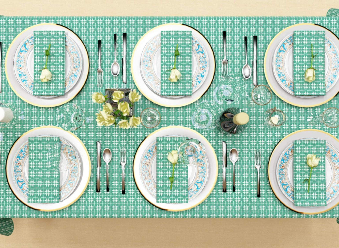 The Season Thread Table Cloth, Bottle Green Woven Fringed, 100% Cotton Table Cover, Size 60x84 Inch, Suitable for Formal Dining, Everyday Meals and Casual Occasions.