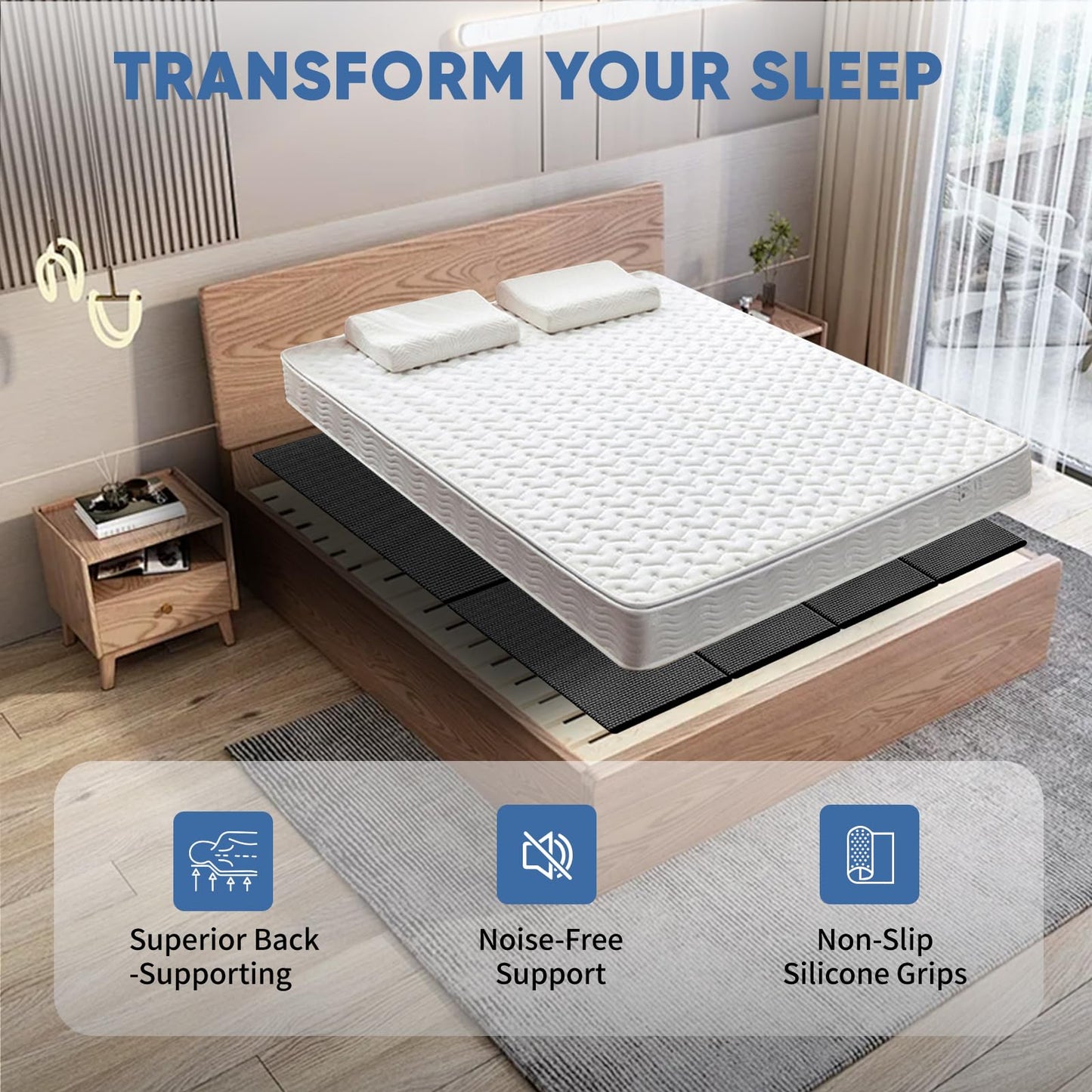 KABUM Bunkie Board King Size Wave-Structured Anti-Sag Bed Support Board Under Mattress 10mm Heavy Duty Bunky Board Noise Minimizing Bunkieboards 76"x80"