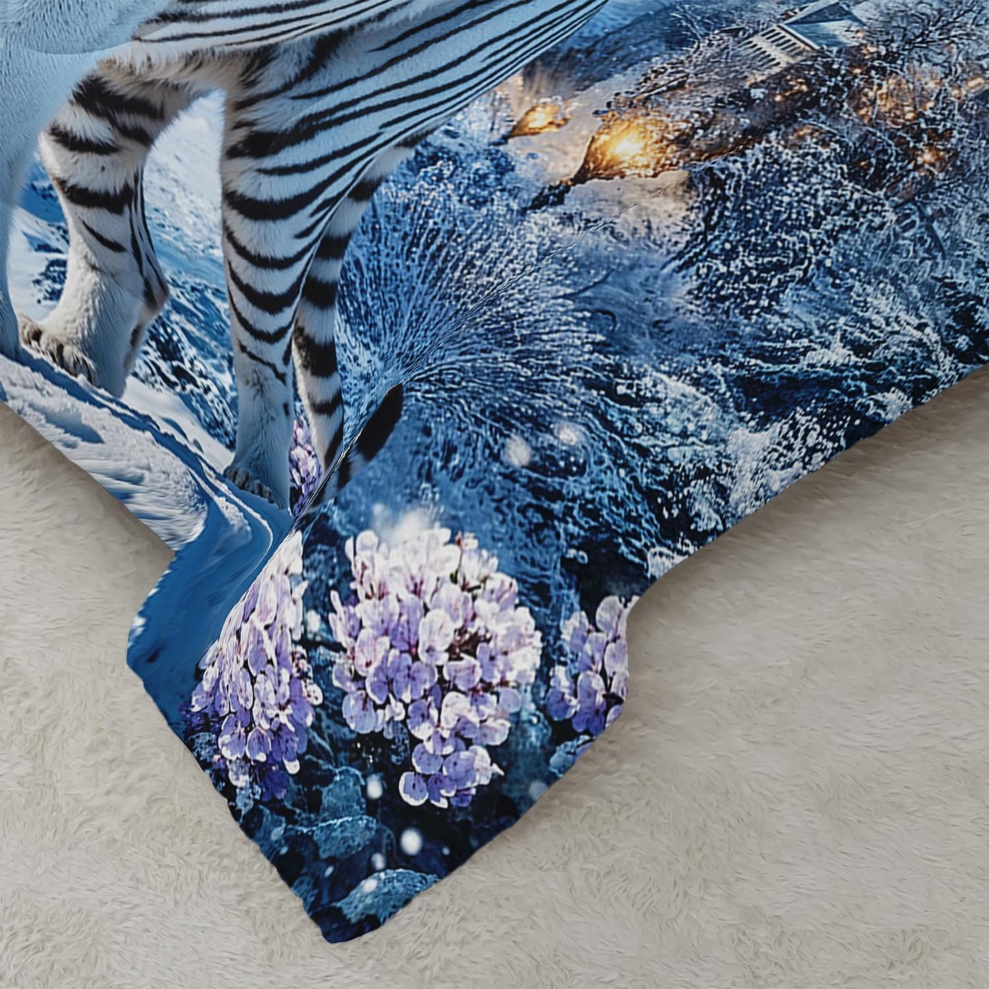 White Tiger Wild Animal Comforter 3Pcs Twin Safari Hunt Flower Bedding Set