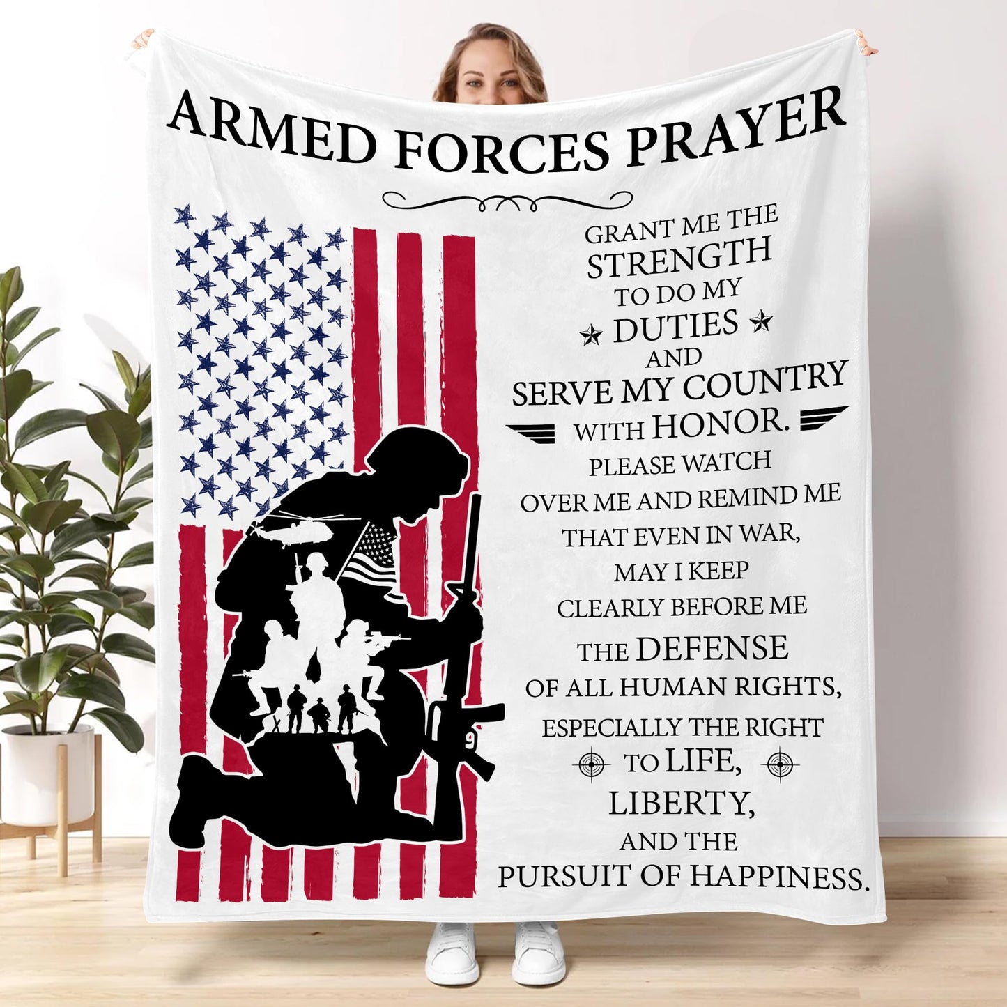 Bozspacer Veteran Blanket Armed Forces Prayer - Patriotic Throw for American Veterans Day - USA Flag Soldier Decor 4th of July Gift - Soft Plush Bedding for Home Independence Day Celebration - 50"x60"