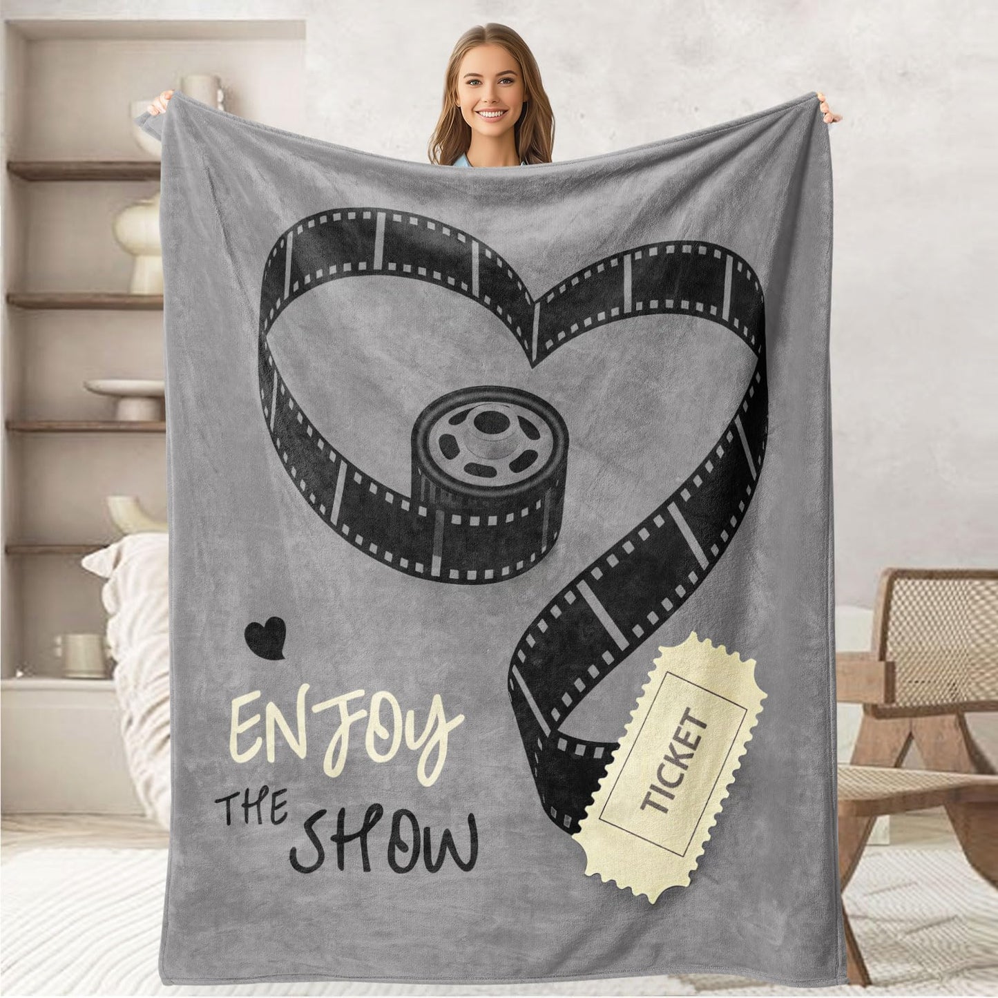 keepitcozi Movie Throw Blanket for Movie Lovers Adult Kids, Film Theater Gifts Blanket Home Room Decor for Women Men, Flannel Soft Blanket for Bed Couch 50"x60"