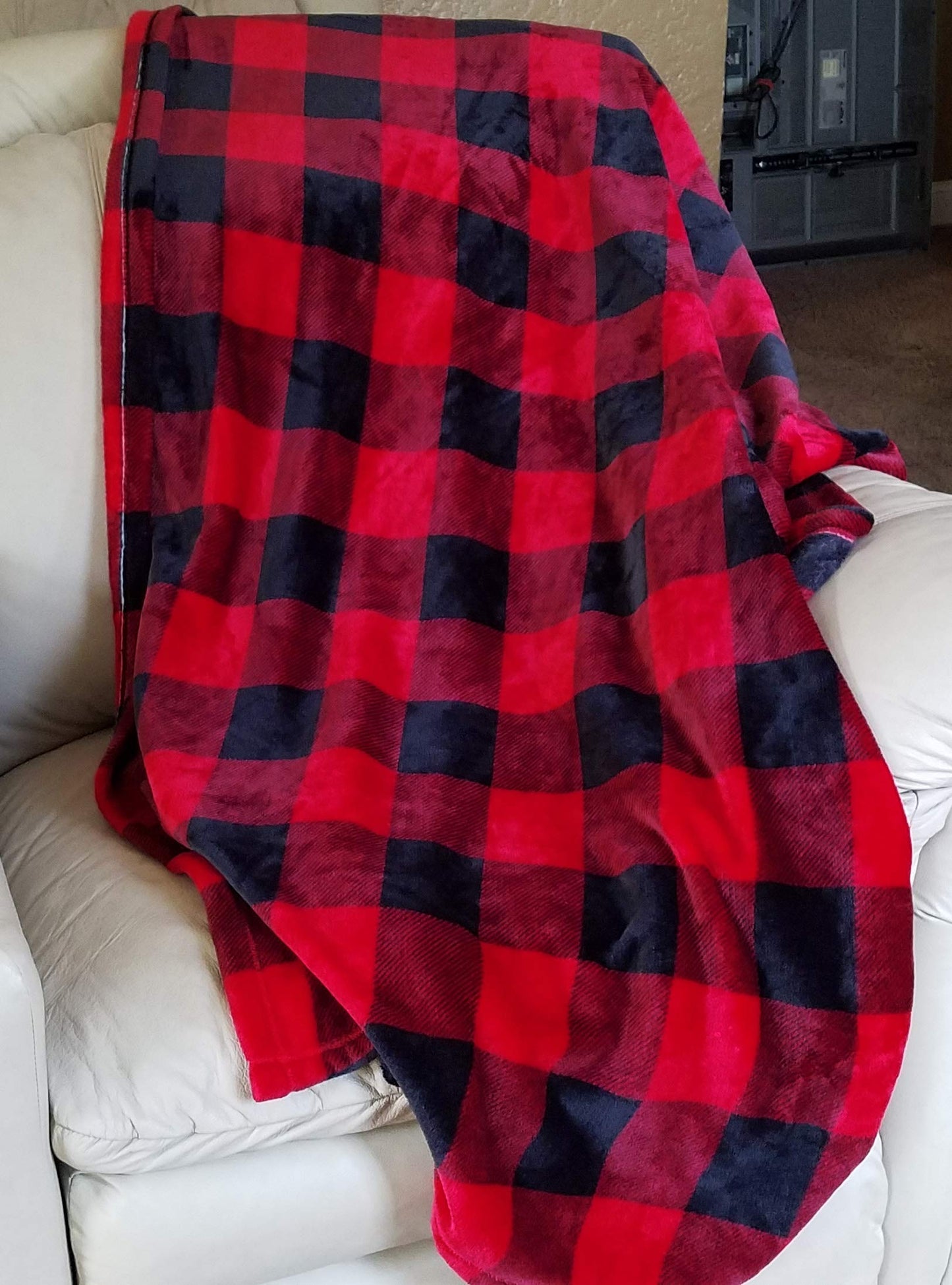 The Big One Throw Blanket Plush Super Soft Warm Cozy for Living Room 60 x 72 inches Oversized (Red Black Buffalo Plaid)