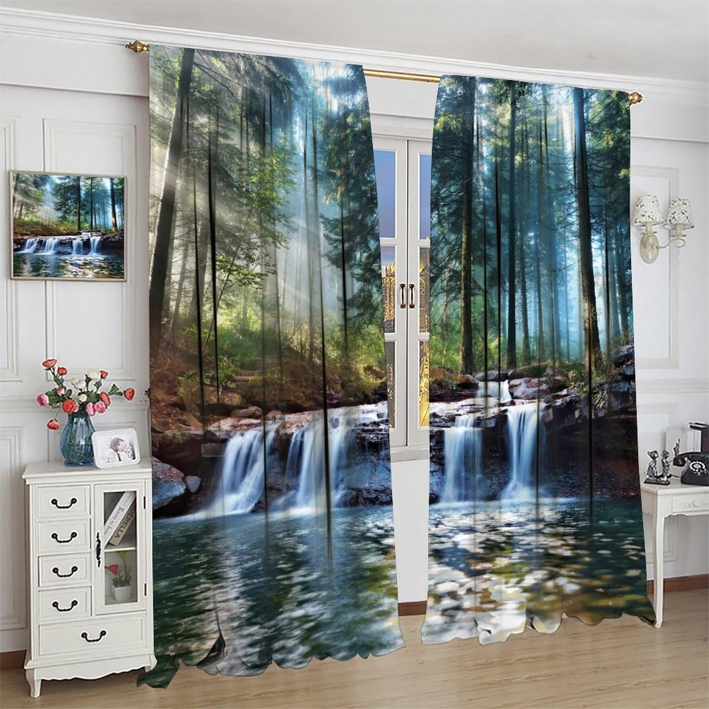 YCness Forest Landscape Blackout Curtains Spring Tropical Jungle Waterfall Art Printed Window Treatment for Bedroom Living Room Kitchen Decor Fabric 2 Panel 42x45 Inch