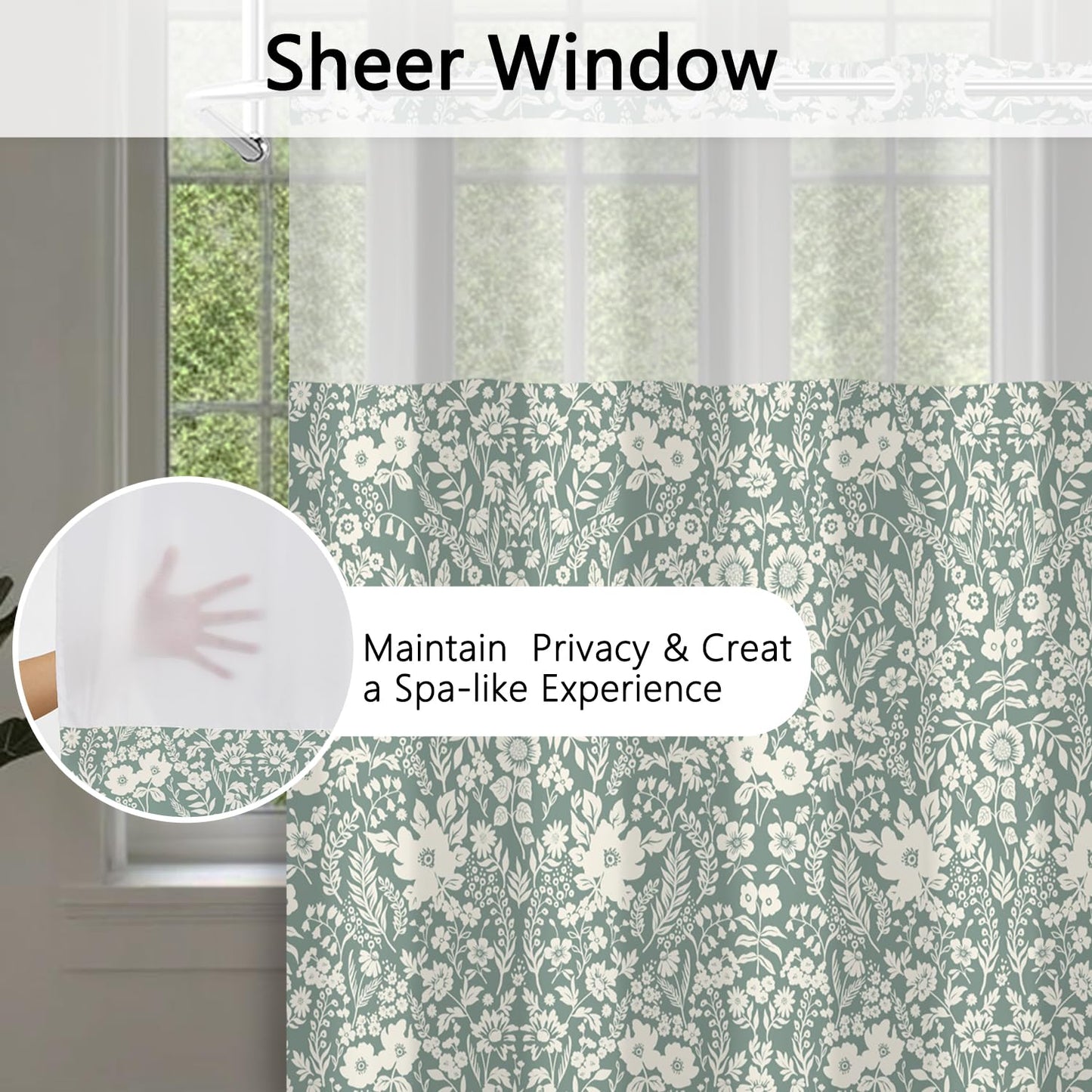 NAEMBCU Sage Green Floral Shower Curtain and Liner Set 71x74 Inch