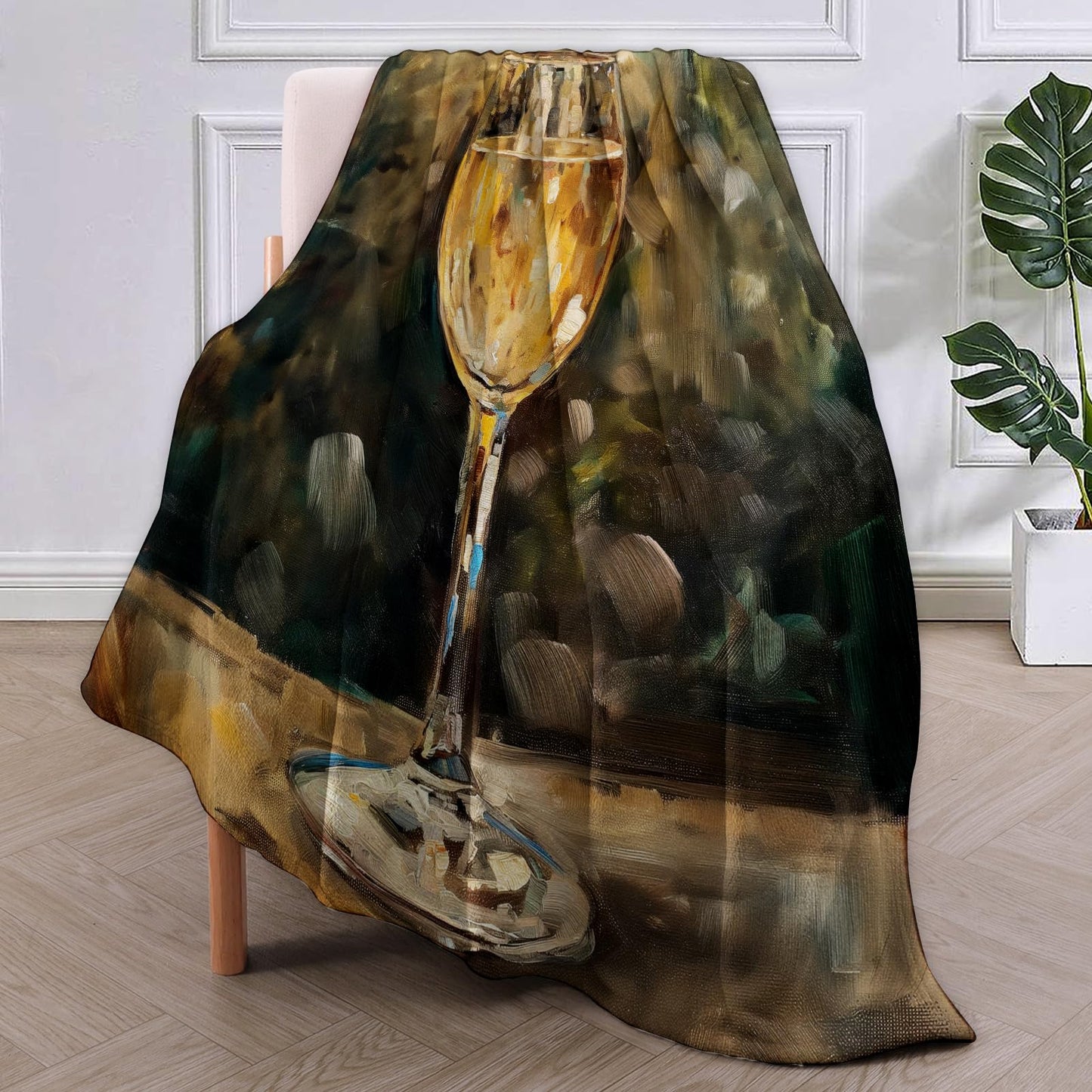 VANZEV Champagne Glass Throw Blanket Gifts, Soft Cozy Fleece Blanket with Elegant Wine Glass Print, Lightweight Warm Blanket for Couch Bed Sofa, Perfect for Wine Lovers and Home Decor, 50x60 in