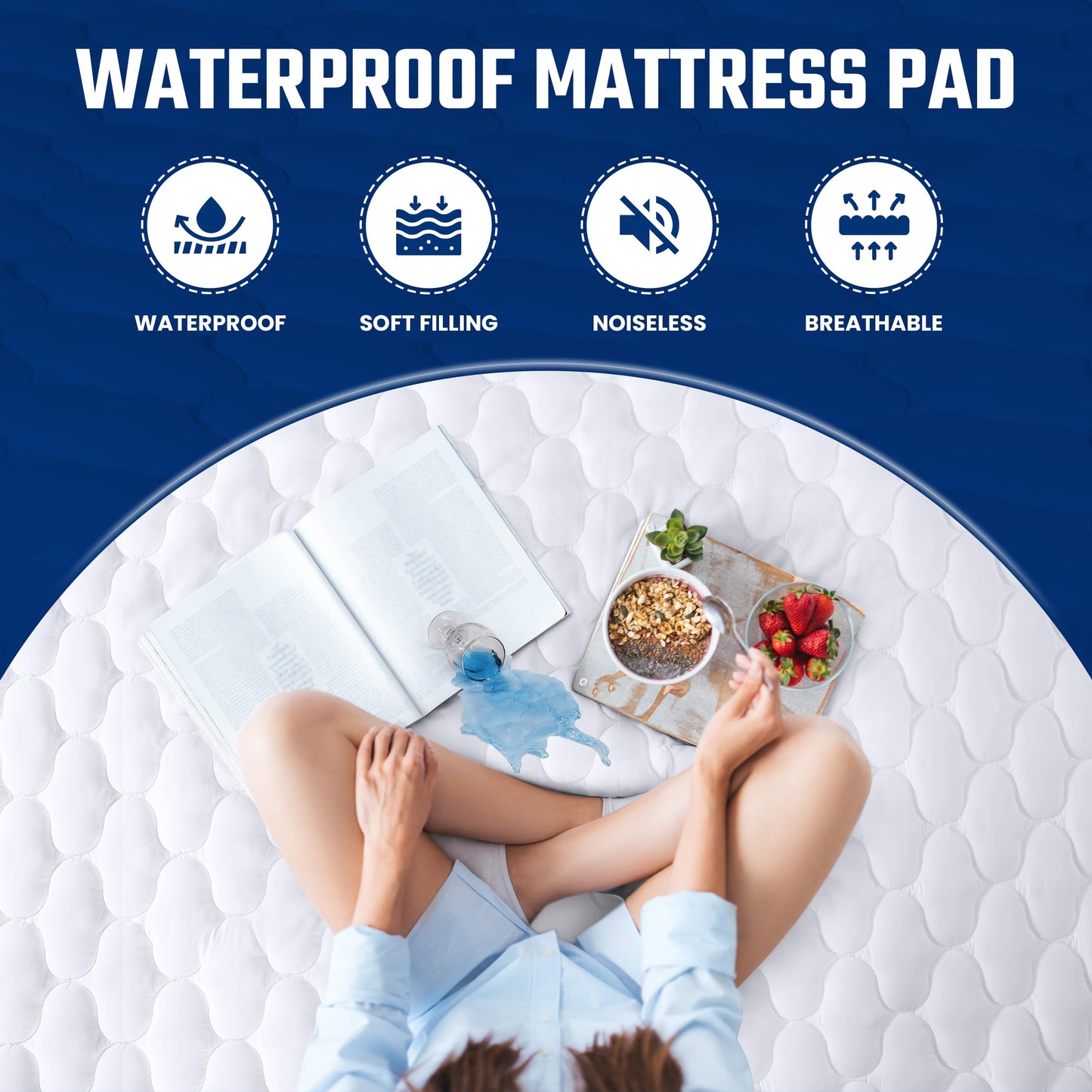 Utopia Bedding Waterproof Mattress Protector, Queen Mattress Pad, Noiseless Quilted Fitted Cover with Deep Pocket Stretches up to 16 Inches (White)