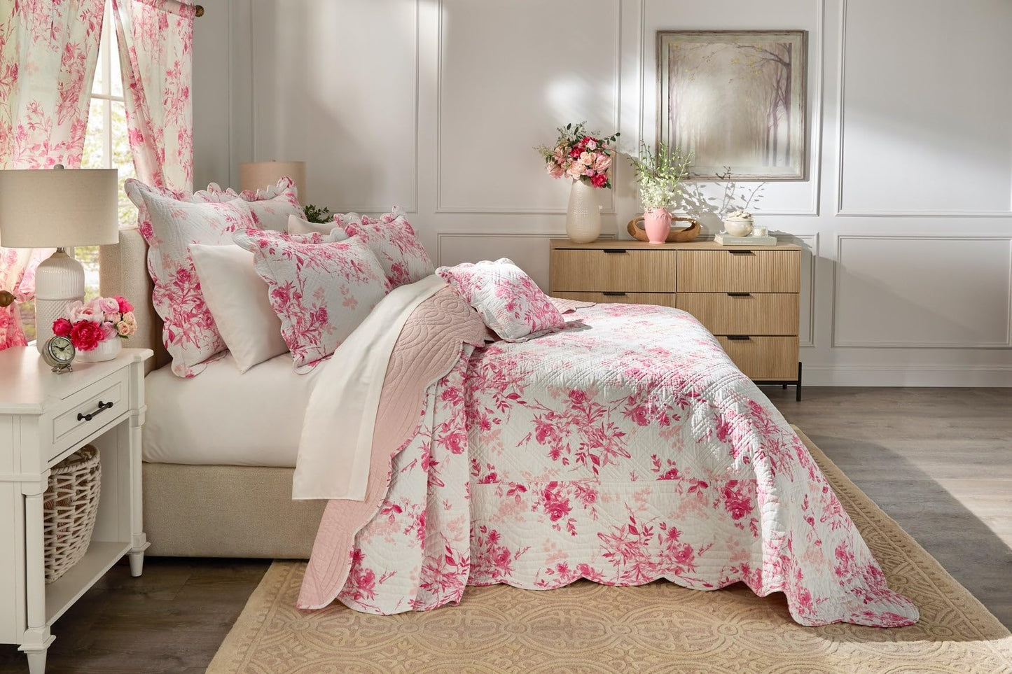 BrylaneHome Bedding Lightweight All Season Florence Quilted Oversized 100% Cotton Ultra Supreme Softness Bedspread - Twin, Plum Floral
