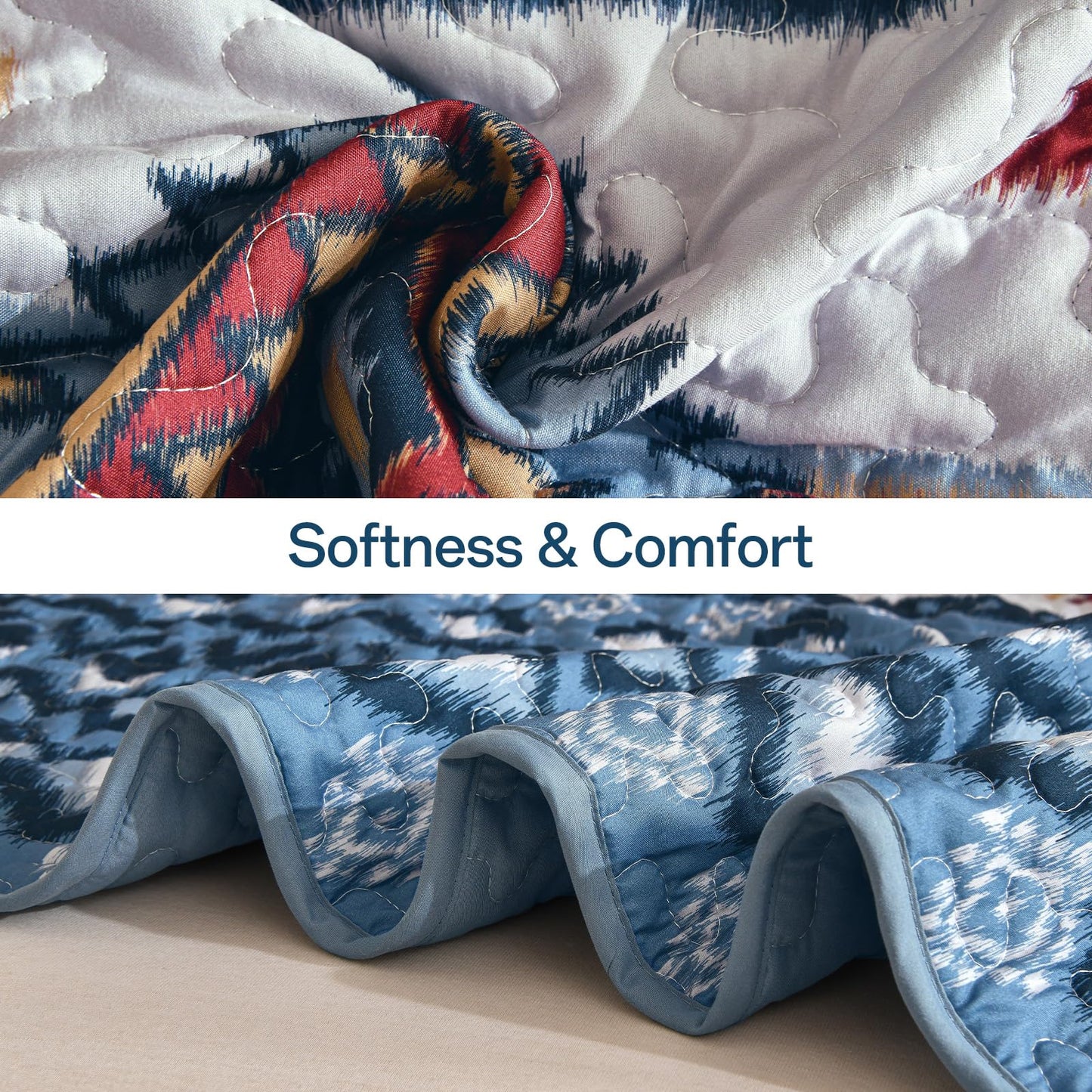Dintszyayue Navy Blue Quilt Set Queen Size, Aztec Western Boho Quilt Bedspread Set, 3 Pieces Bohemian Southwestern Stripe Bedding Set Soft Lightweight Coverlet Set for All Season(96"x90")
