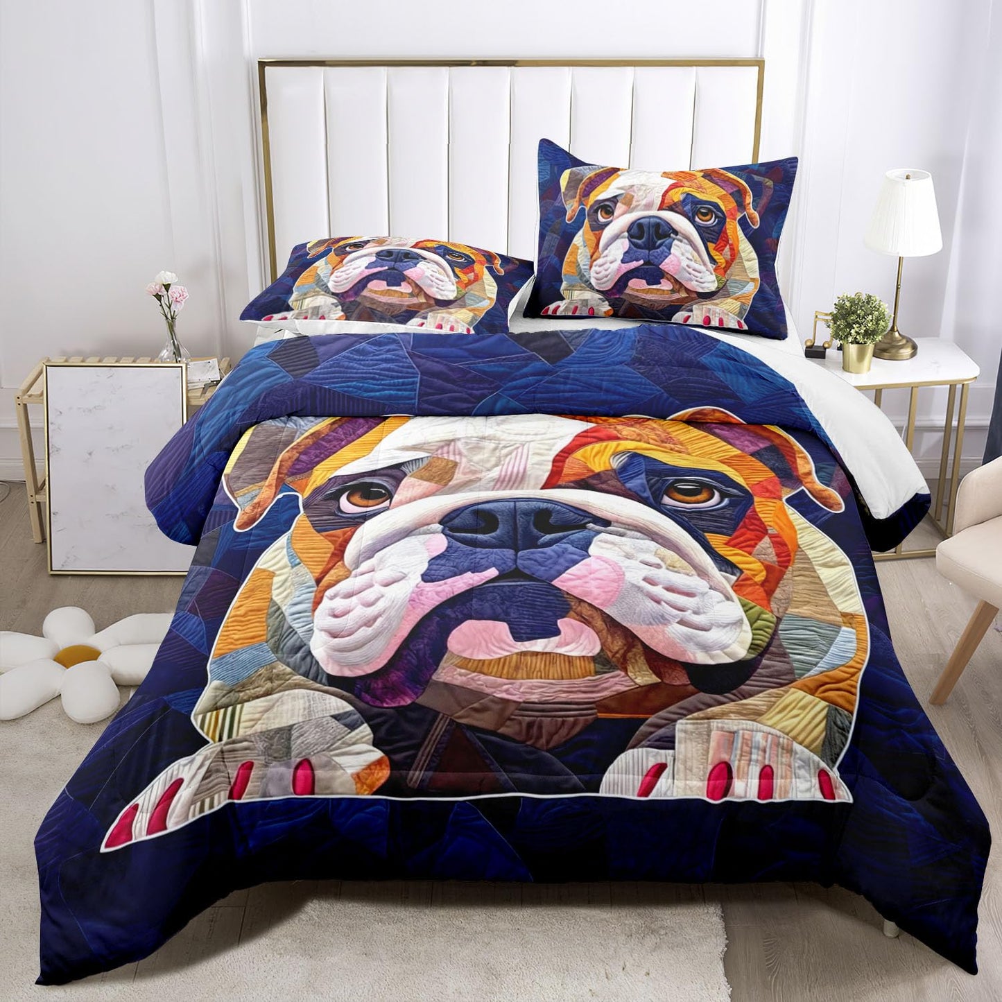 Raphus cucullatus Dog Print Comforter Set,Cartoon Dog Bedding Puppy Comforter Set Twin,Animal Print Twin Size Blue Bedding,Puppy Quilt Animal Print Home Decor