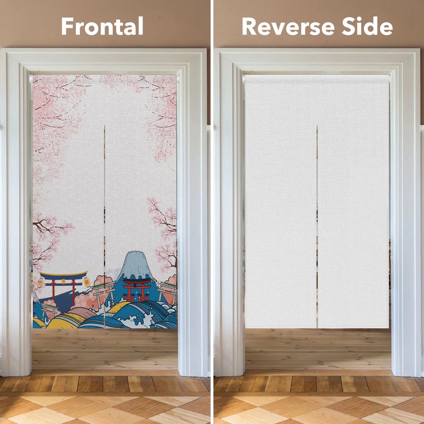 Leowefowa Japanese Doorway Curtain Noren Artistic Painting Door Tapestry Sakura Mount Fuji Pattern Window Treatment Panels for Hanging Room Divider Kitchen Door Curtains Home Decor, 33.5"x 70.9"