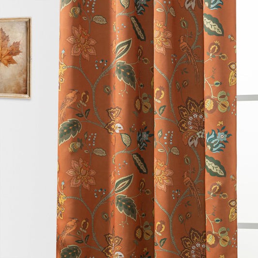 Burnt Orange Boho Curtains Blackout 84 Inch Long, Terracotta Floral Patterned Bohemian Curtain, Retro Vintage Drapes for Living Room Bedroom 2 Panels