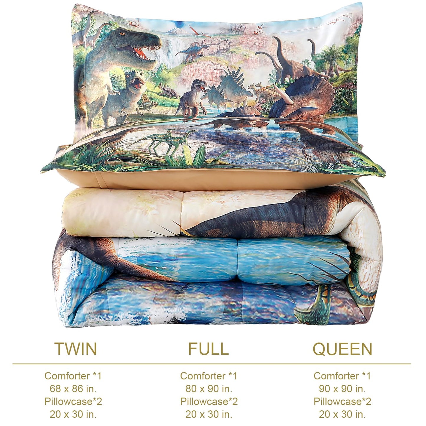WINLIFE Dinosaur Twin Comforter Set Kids Bedding T-Rex 3D Jurassic Dinosaur Comforter Set for Boys Teen, Soft Lightweight Children Bed Sets (3 Pieces, Twin)