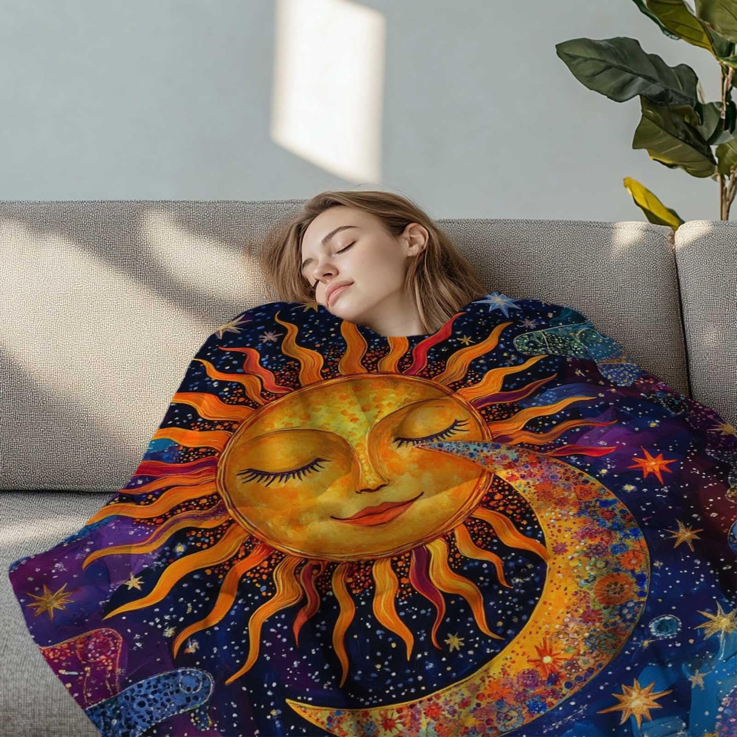 ZwenPdoe Sun and Moon Blanket Throw, Plush Blanket Gift for Adults, Hippie Witchy Lightweight Soft Fleece for Bedrooms, Meditation, and Decor, 40x50 Inches