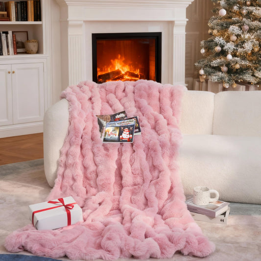 dennylife Faux Fur Throw Blanket – Ultra Soft Fuzzy Blanket for Couch or Bed, Bubble Texture, Cozy & Machine Washable, 60 x 80 Inches Decorative Plush Blanket for Living Room or Bedroom