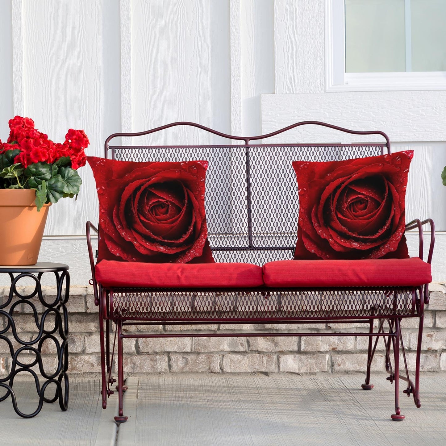 Swono Rose Pack of 2 Decorative Throw Pillow Covers Cushion Covers, Blossom Rose Water Drops Couch Pillow Case Boho Cushion Pillowcase for Bedroom Sofa Living Room 18X18 Inches, Red Rose Petals