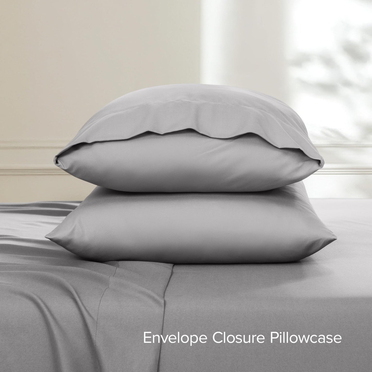 Bare Home Twin Sheet Set - Hotel Luxury - Deep Pockets - Double Brushed Microfiber for Softness - Easy Fit - 3 Piece Set - Bed Sheets with Envelope Pillowcases (Twin, Light Grey)