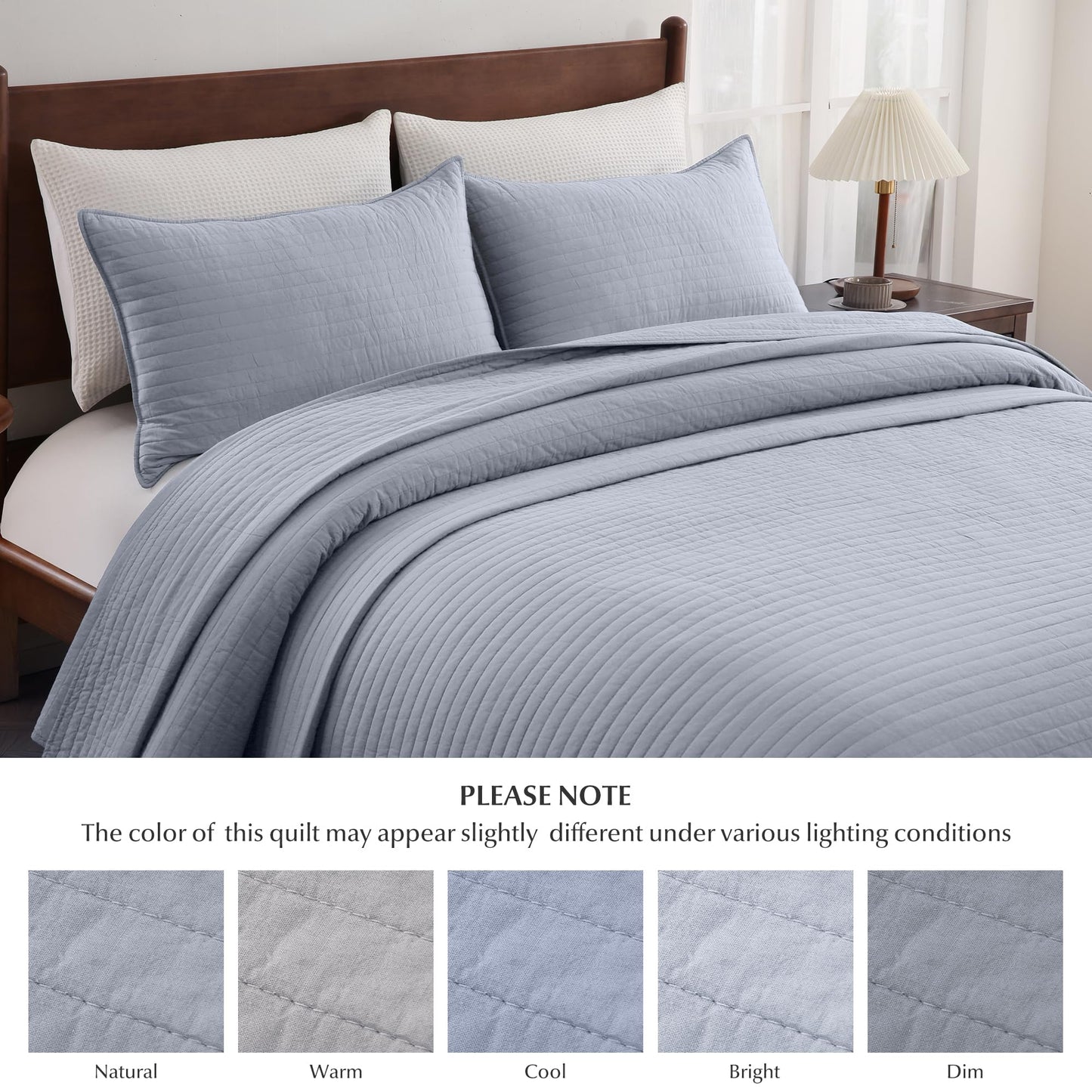 FDDX 100% Cotton Quilt Set California King Size - Soft Lightweight Stripe Bedding Set, Classic Comforter Set for All Season with 2 Shams, Oversized Bedspread Coverlet, 110x120 inches