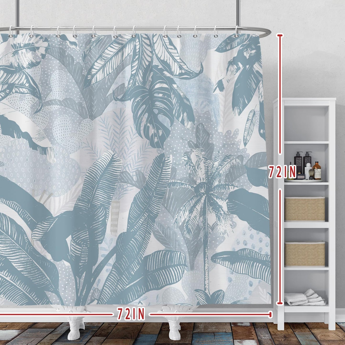 Baocicoo Palm Leaf Banana Leaves Shower Curtain - Baby Blue Tropical Boho Abstract for Family Bathroom - Waterproof Washable with Hooks - 72x72 Inches