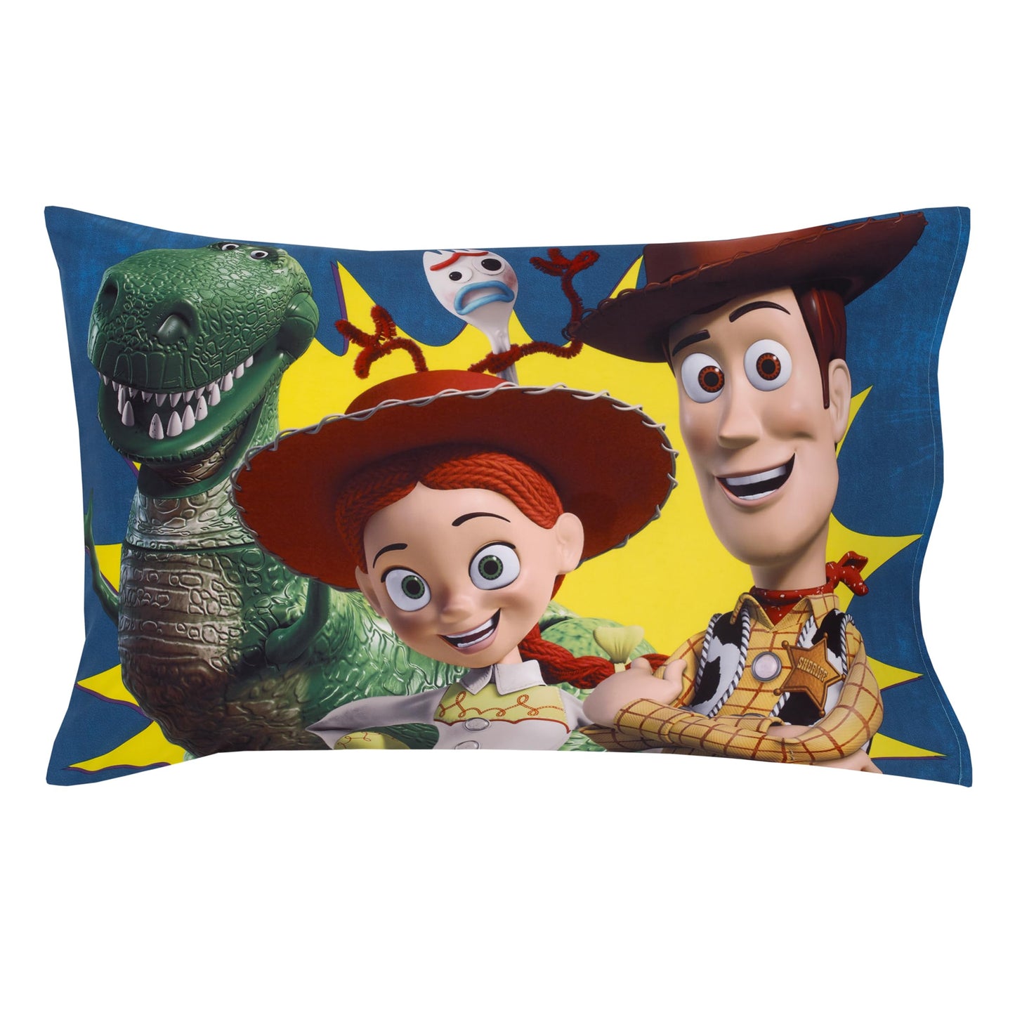 NoJo Disney Toy Story Taking Action Blue, Green and Yellow 4 Piece Toddler Bed Set - Comforter, Fitted Bottom Sheet, Flat Top Sheet, and Reversible Pillowcase