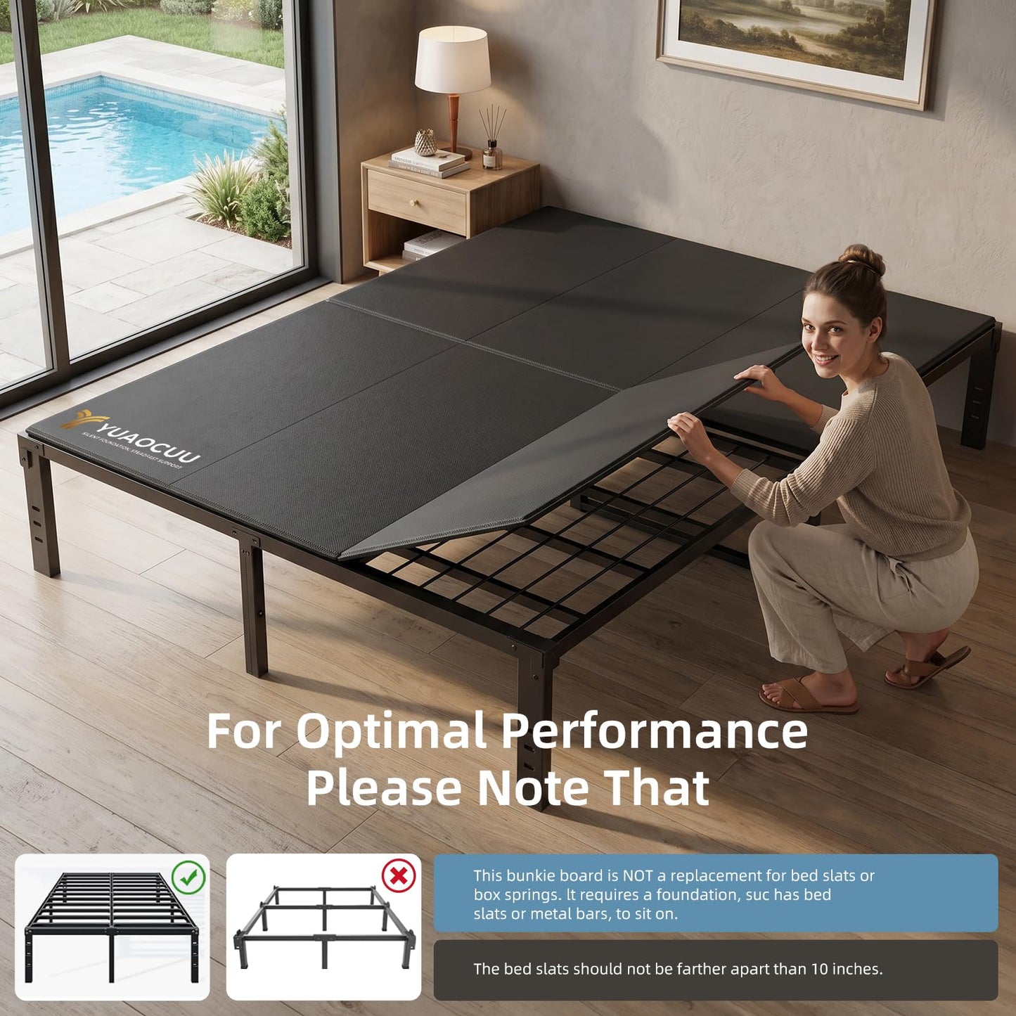Bunkie Board King Size (76x80")-Heavy Duty Anti-Sag Low Profile Mattress Support, Breathable Noise Minimizing & Moisture Resistant Non-Slip Foundation for Platform Beds, Slatted Frames & Box Springs