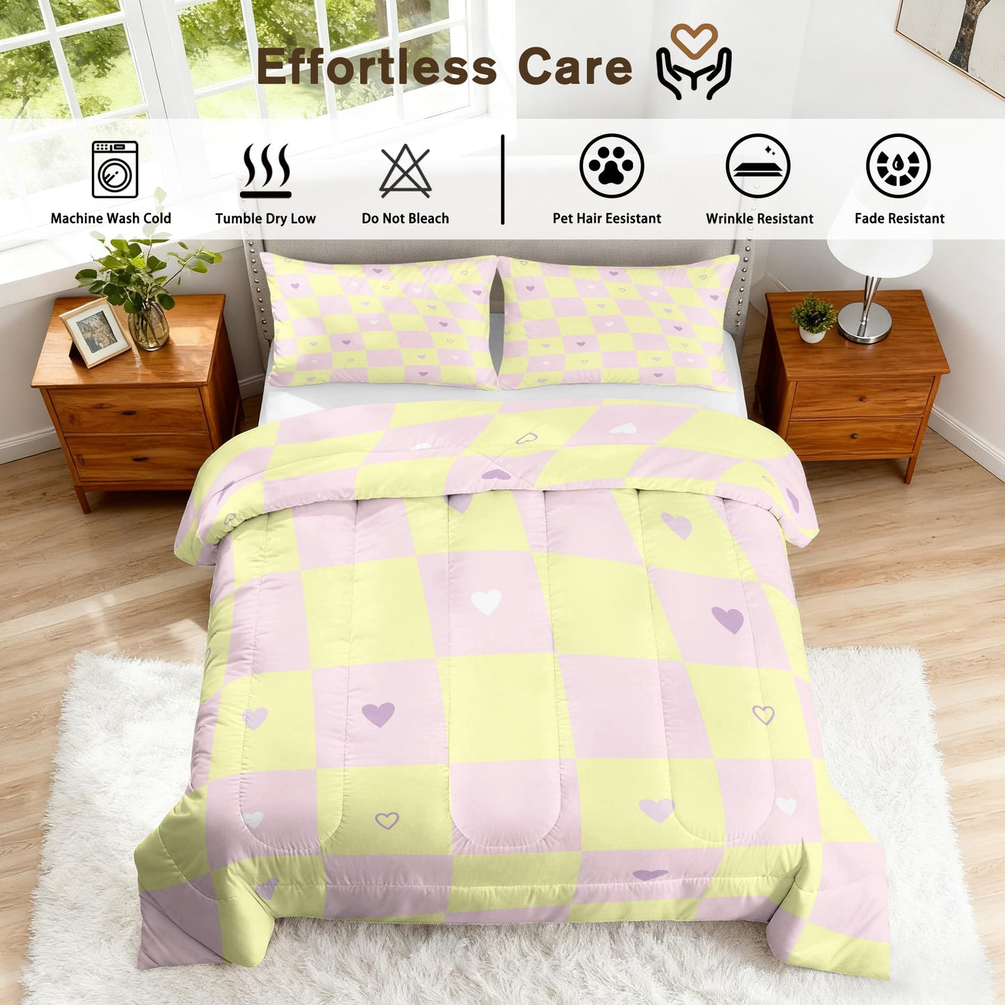 TANCAPRIUM Retro Geometric Comforter Set Twin - 70s Heart Bedding Set & 2 Pilow Cases for All Season - Soft Reversible Down Alternative 3 Piece. 70s Bedrom Decor