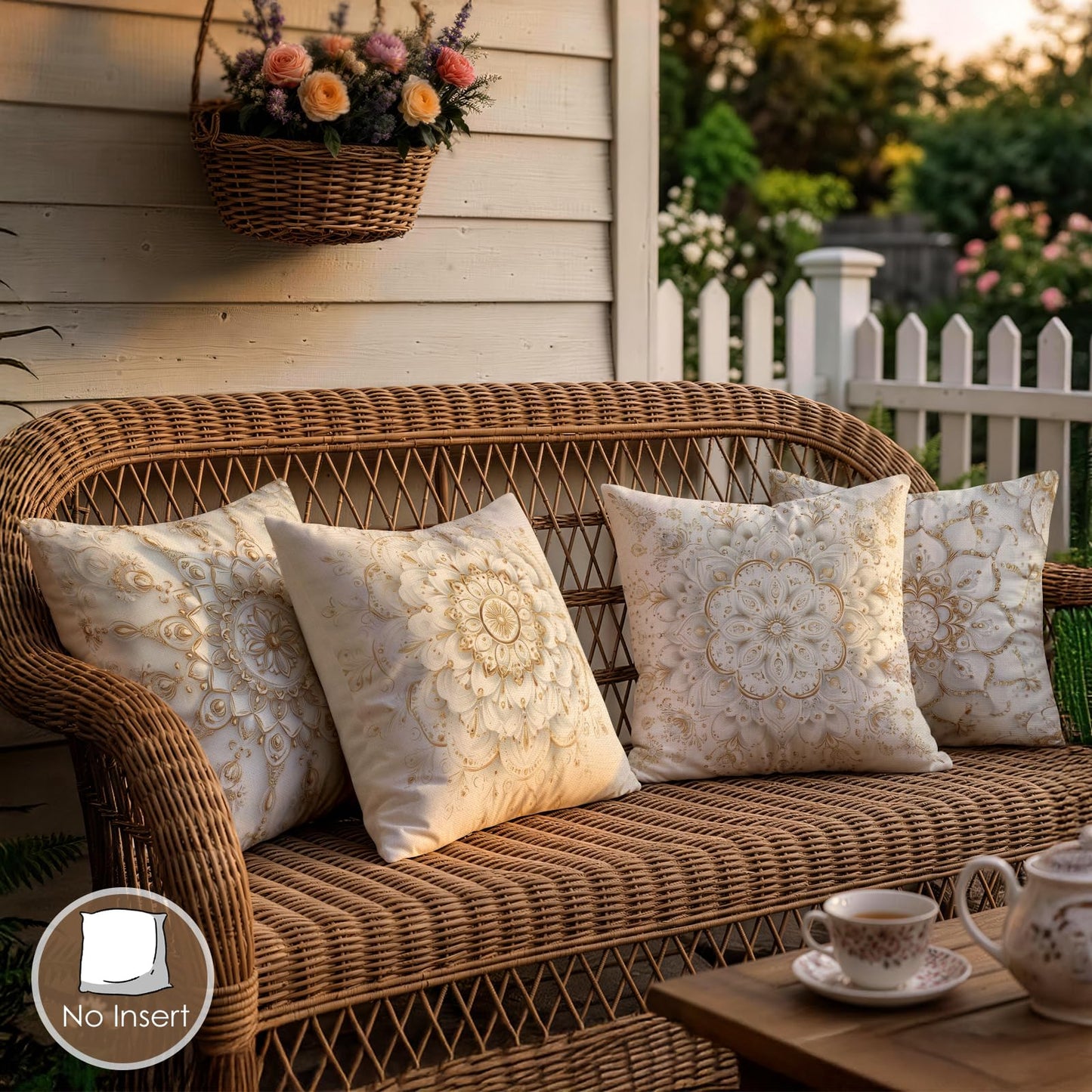 OBSEDE Golden Mandala Decorative Throw Pillow Covers 18x18 Inches Set of 4, Faux Linen Printed Cushion Covers for Couch Sofa Living Room Bedroom Home Decor