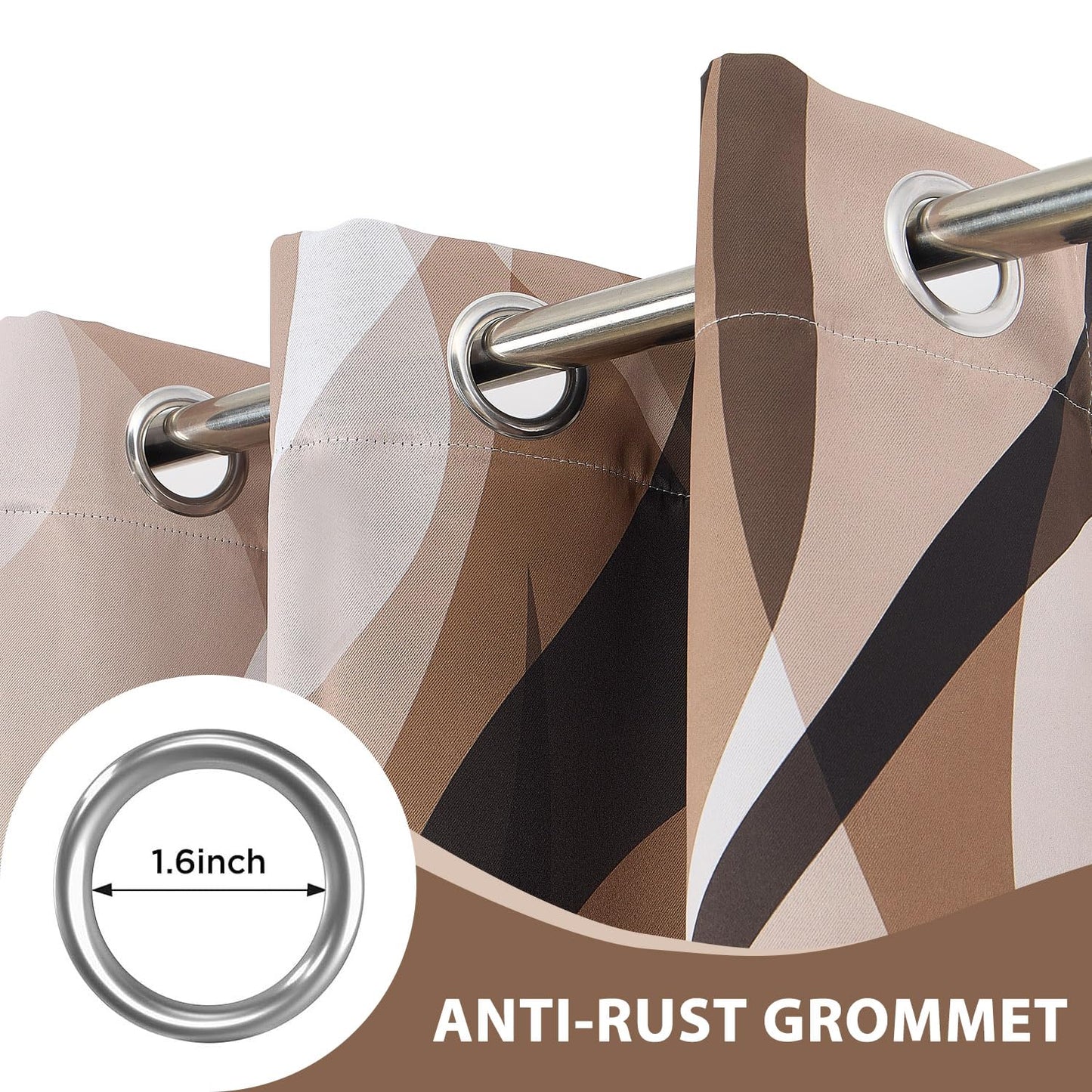 Ruelvth Brown Blackout Curtains, Ombre Grey and Brown Striped Window Curtains for Living Room Bedroom Modern Coffee Tan Room Darkening Grommet Curtains 42x63 Inch, 2 Panels
