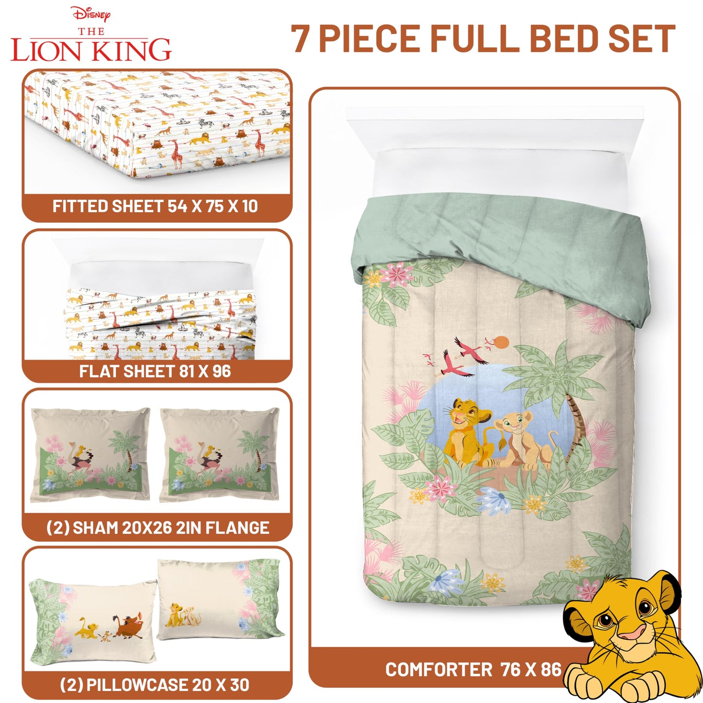 Jay Franco Kids Bed Set, Multi, Lion King, 7 Piece Full