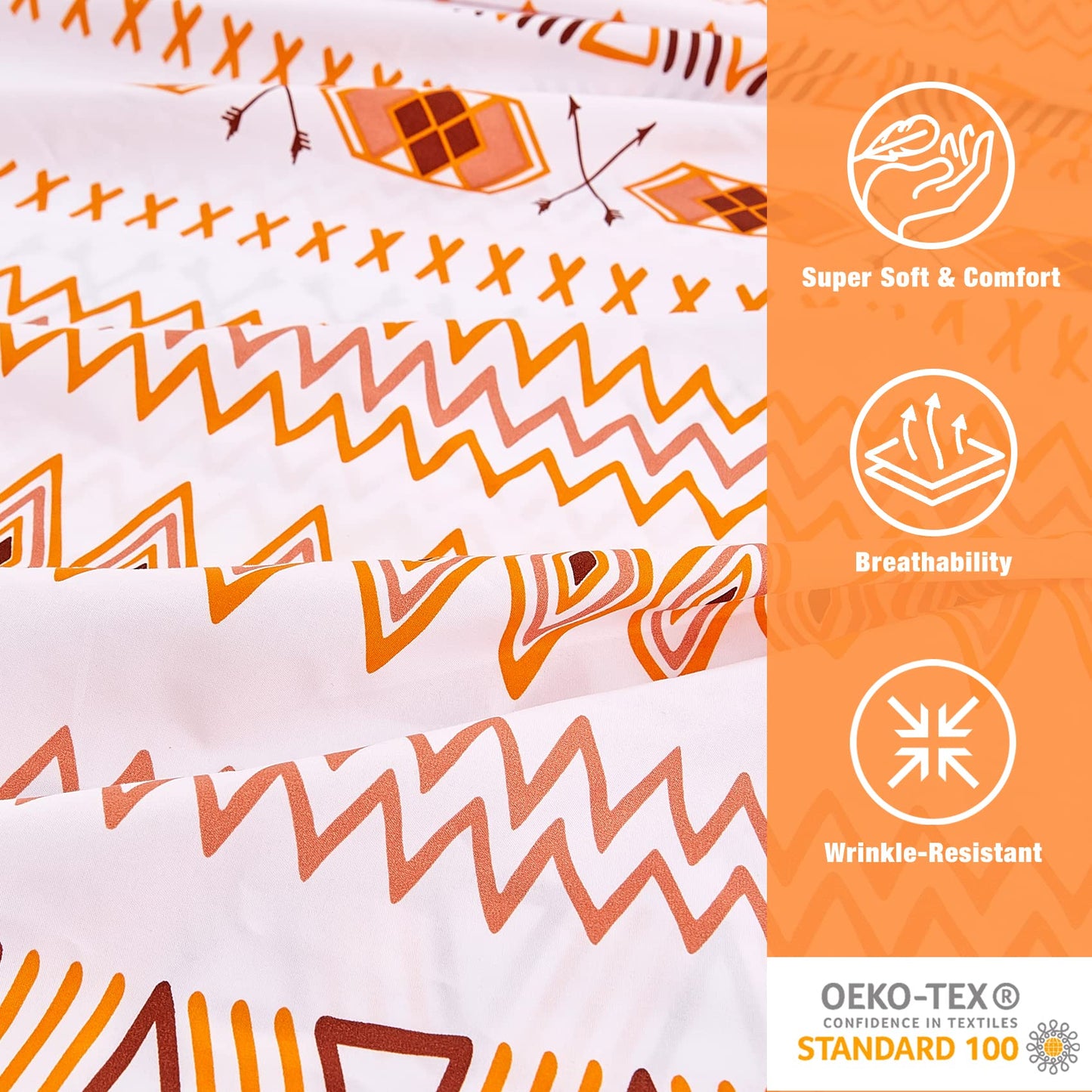 JSD Geometric Printed Sheet Set King, 4 Piece Soft Orange Pattern Microfiber Sheets Extra Deep Pocket