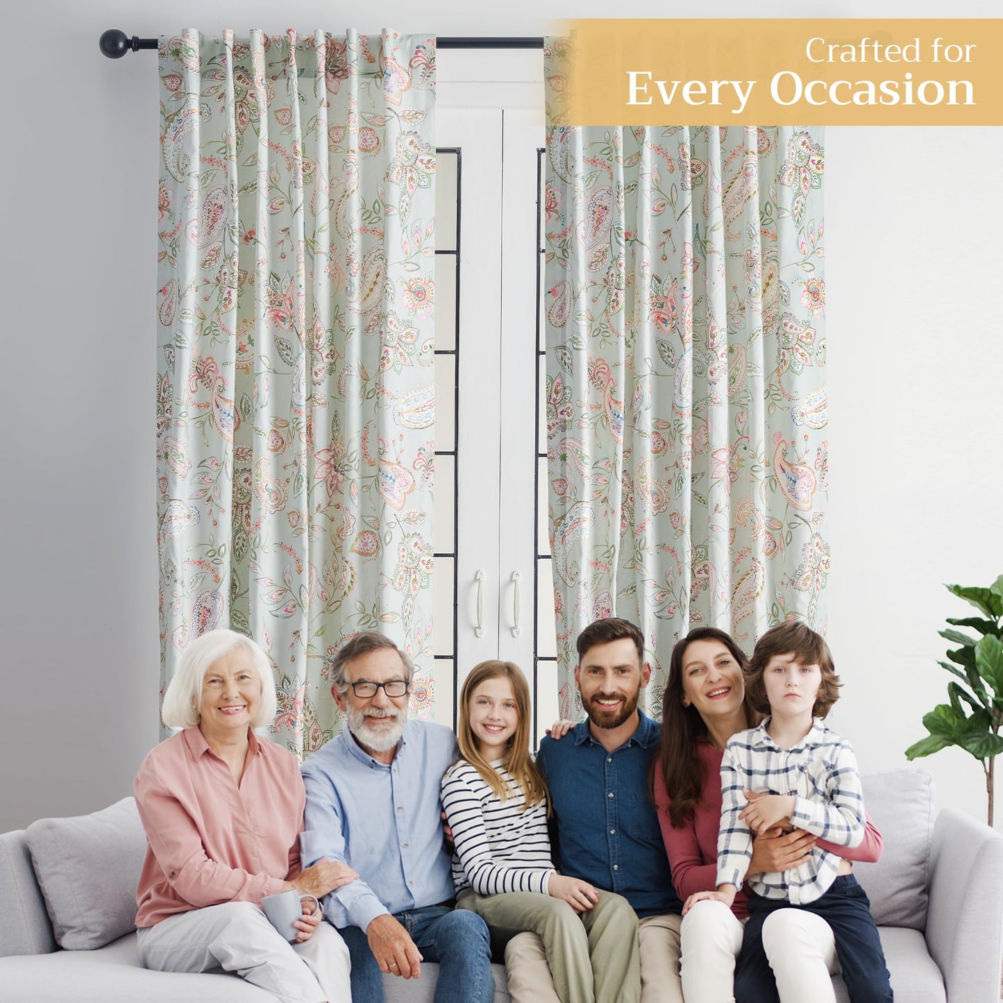 Maison d' Hermine Curtains for Living Room 100% Cotton 96 inch Length One Panel Light Filtering Curtains for Windows with Rod and Loop Pockets Spring Summer (Ramage - Multi, 50" W x 96" L)
