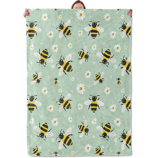 Bee and Daisy Theme Blanket Gifts for Women Girls, Soft Warm Lightweight Flannel Throw Blankets for Living Room Home Sofa Travel Decor 50" x 60"