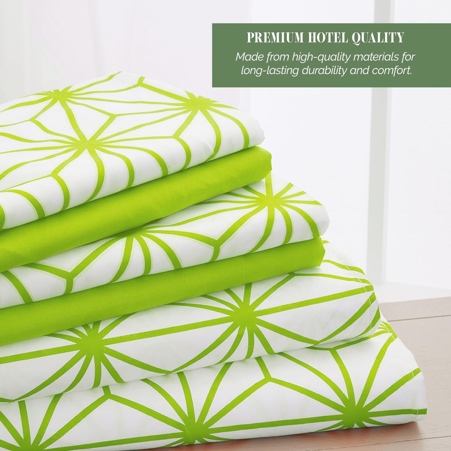 Elegant Comfort Luxury Soft 6-Piece Cube Geometric Pattern Sheet Set - 1500 Premium Quality Microfiber - Wrinkle and Fade Resistant Coziest Bedding Set, All Around Elastic Fitted Sheet, Full, Lime