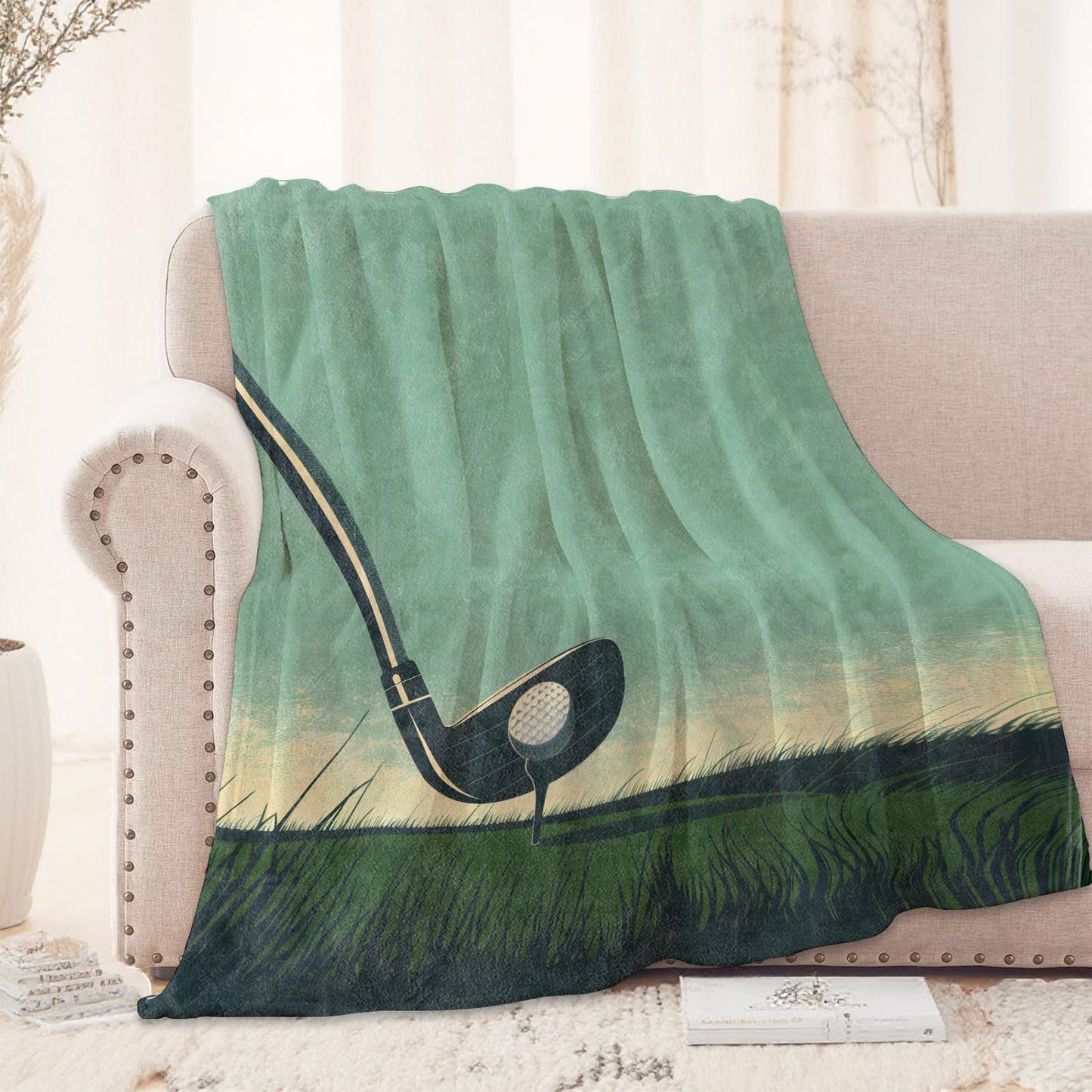 Golf Club and Ball Blanket 50x60 in, Flannel Throw Blankets for Travel Camping Sofa Living Room Decor, Lightweight Cozy Soft Fuzzy Gifts for Women Adults Kids