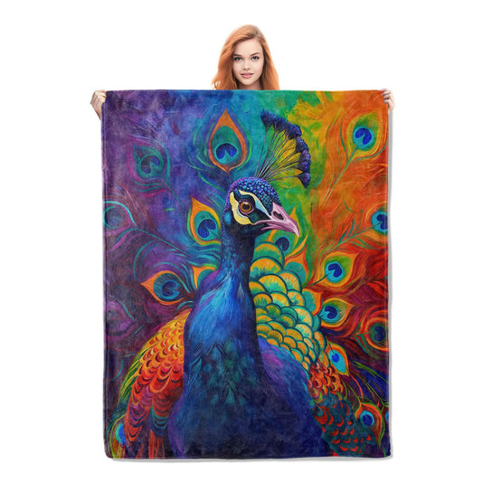 Peacock Throw Blanket Gifts for Women Girls Soft Warm Lightweight Cozy Plush Colorful Feathers Animal Blankets for Bedroom Living Room Sofa Home Decor 60"x50"