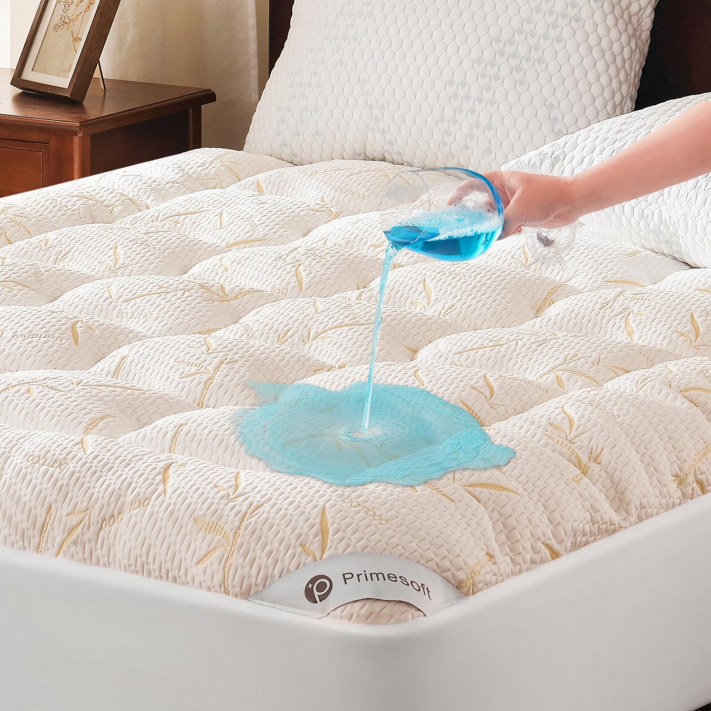 PRIMESOFT 100% Waterproof Queen Size Mattress Topper, Thick Pillow Top Mattress Pad，Up to 21 Inch Deep Pocket,Soft Breathable Mattress Pad for Back Pain, Protector Cover(Beige)