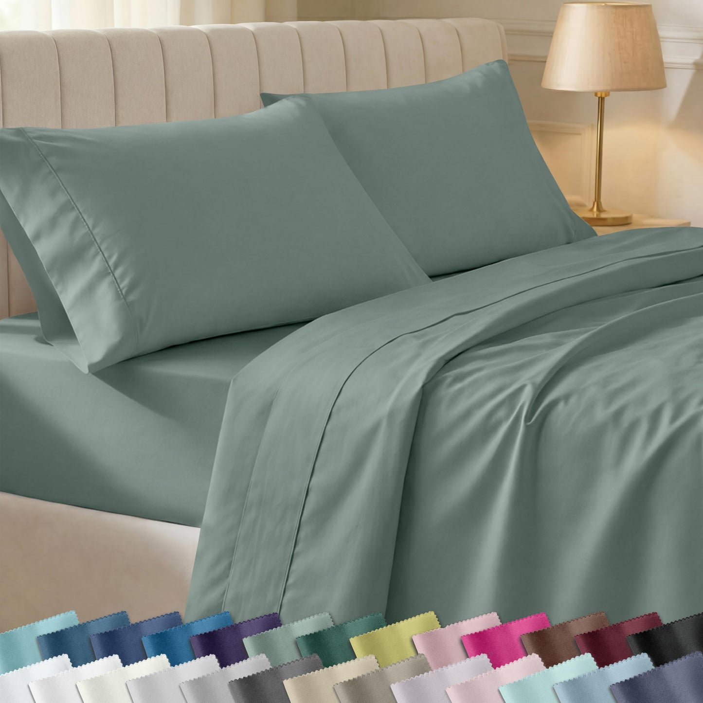 California Design Den Soft 100% Cotton Bed Sheets Queen Size Set, 400 Thread Count Good Housekeeping Award Winner, Silky Sateen with Deep Pockets, Long Staple Cotton Queen Bed Sheet Set - Sage Green