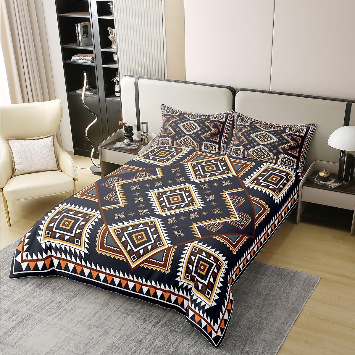 jejeloiu Boys Girls Aztec Bedding Set Queen Size, Boho Comforter Cover Bohemian Exotic Duvet Cover 100% Cotton Kids Mandala Teens Bedroom Decor Bed Set（No Comforter）