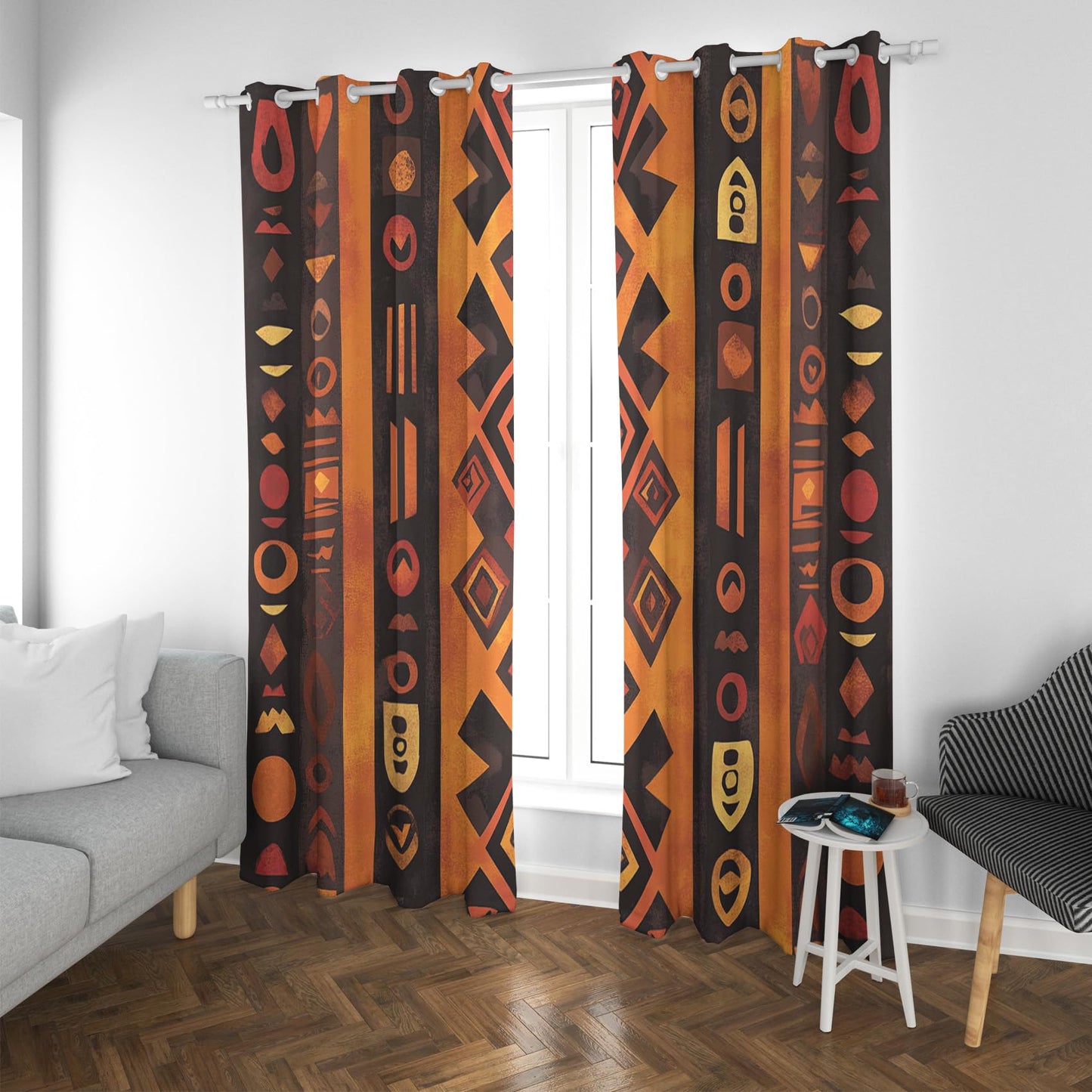 NejZoltrix African Curtains, Ethnic Tribal Window Curtains, Bohemian Geometric Blackout Curtains 84 Inch Length, Thermal Grommet Drapes for Bedroom Living Room, 2 Panels Set