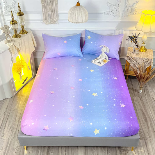 HOSIMA Girls Bed Sheets Twin,Colorful Rainbow Bedding Glitter Star Themed Fitted Sheet Queen Size for Kids Teen Girls Room Decor, Twin Bed in a Bag for Girls with 2 Pillowcases., Full 55''x75''
