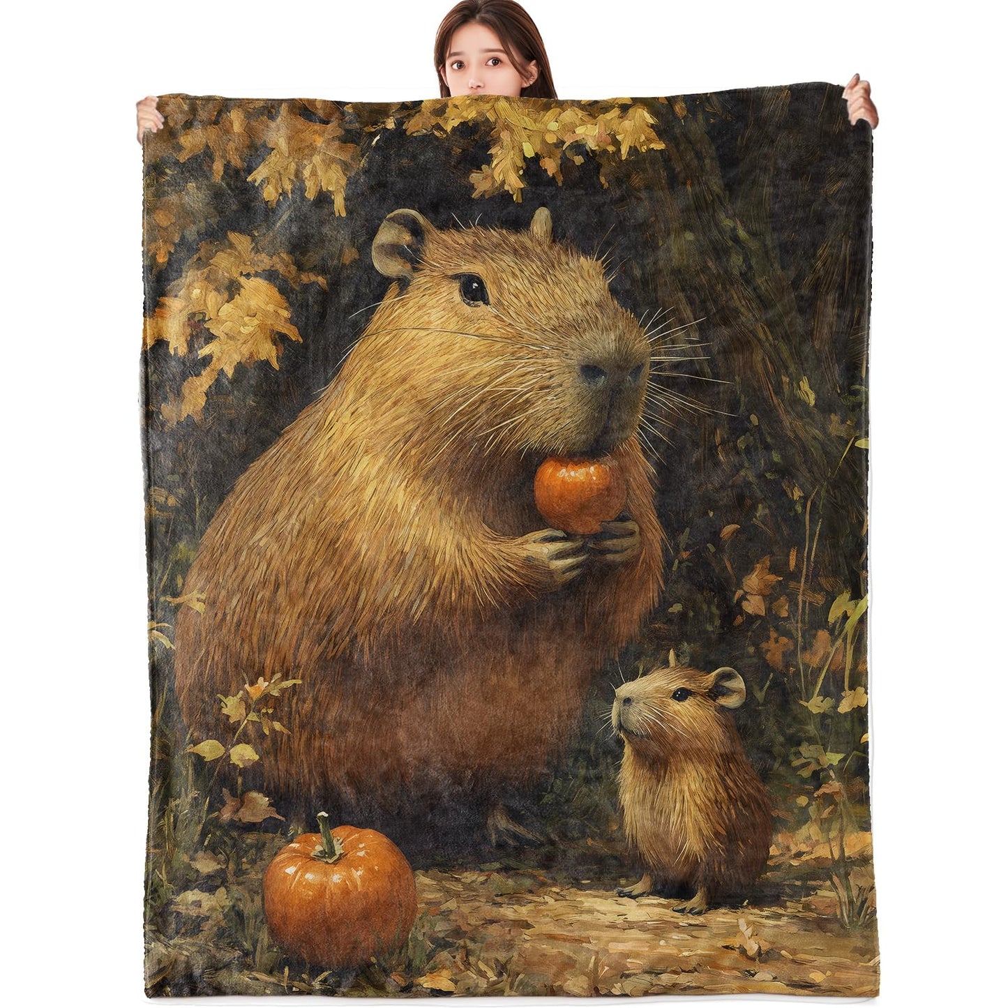vnlvnl Capybara Blanket Lightweight Flannel Blankets Gifts for Adults Cute Animal with Autumn Pumpkin Printed Throw for Couch Chair Office Bedroom Fall Thanksgiving Decor, 60x50inch