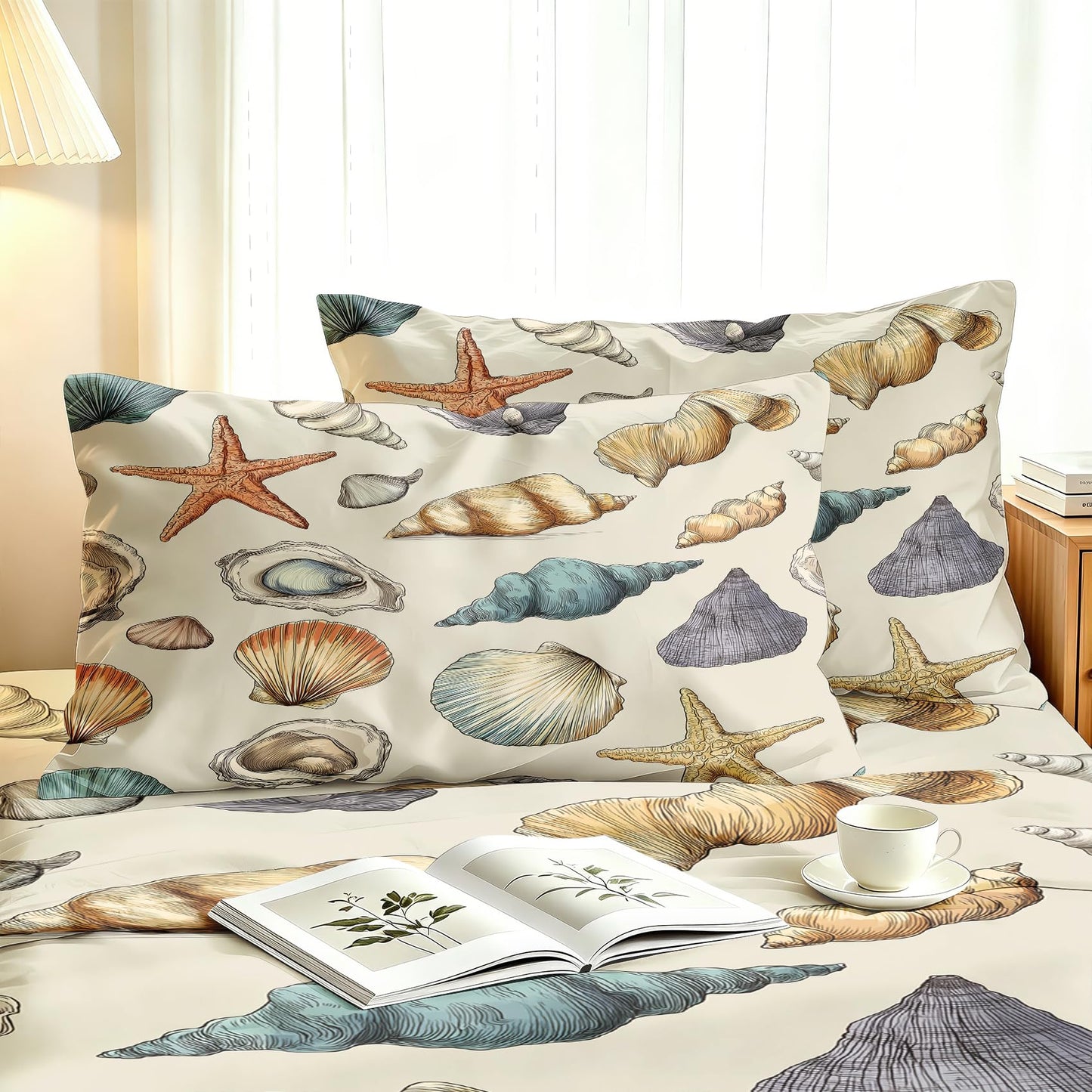 Coastal Queen Sheet Set Marine Life Flat Fitted Sheet Sets