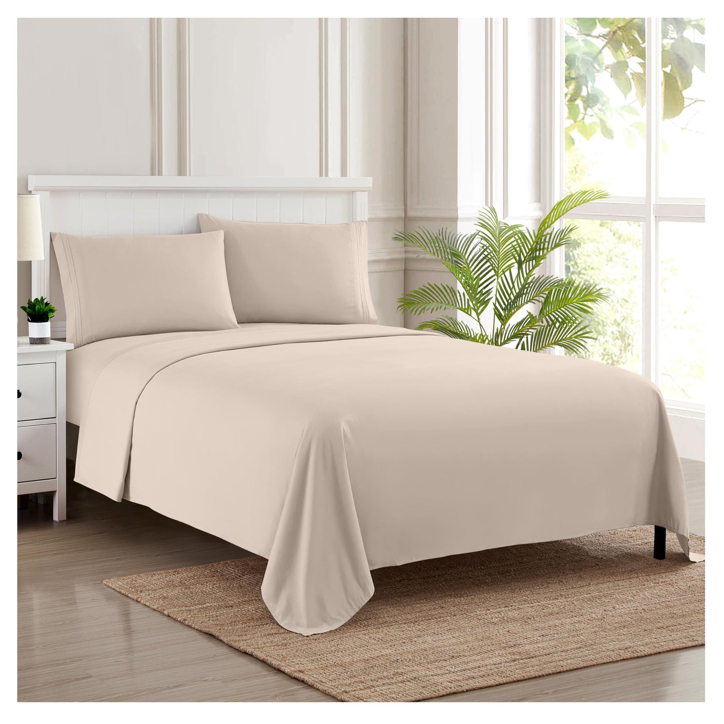King Size Sheets - Breathable Luxury Bed Sheets with Full Elastic & Secure Corner Straps Built In - 1800 Supreme Collection Extra Soft Deep Pocket Bedding Set, Sheet Set, King, Beige