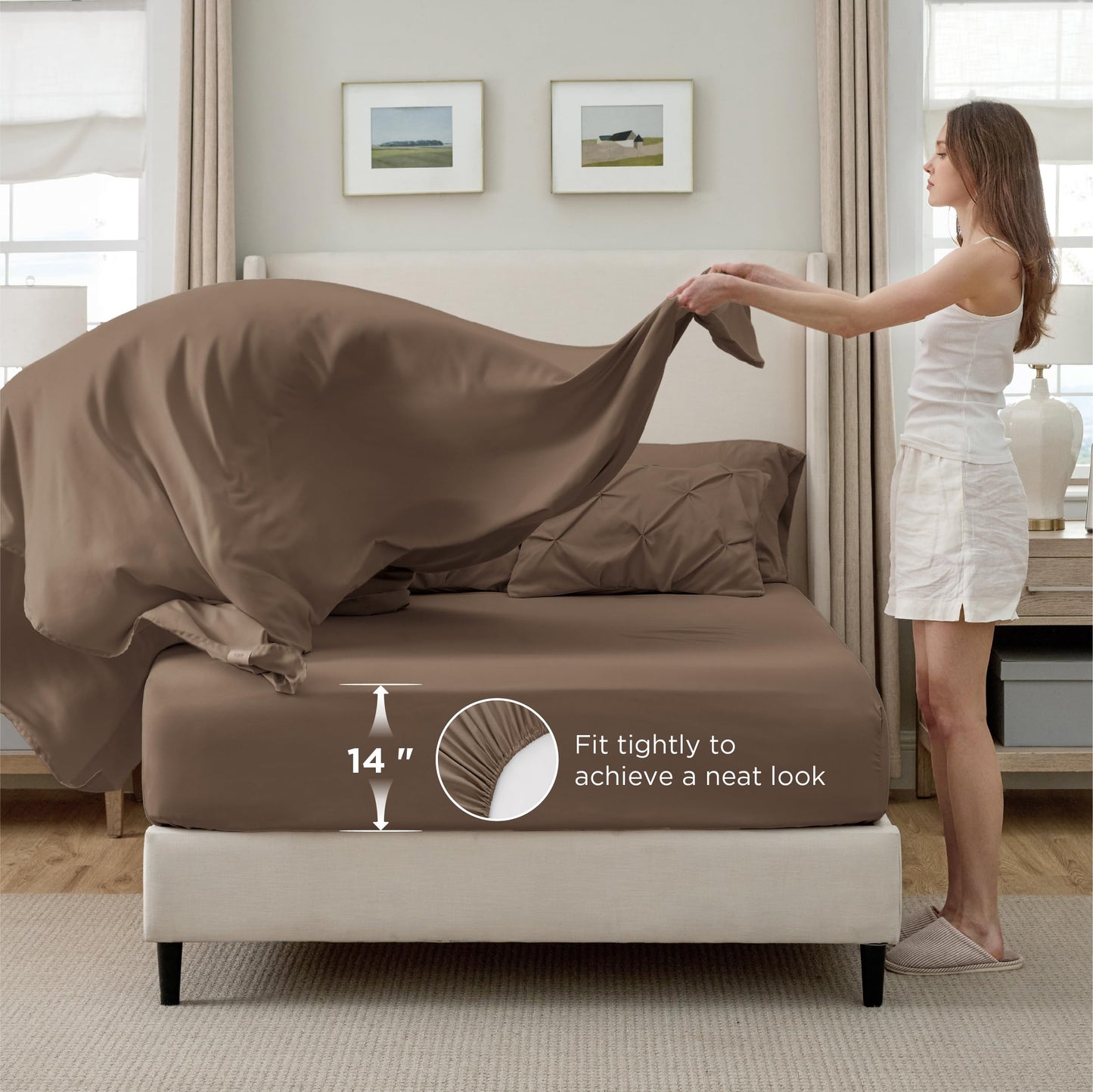 Bedsure Queen Comforter Set Brown - Bed in a Bag Queen Size Bedding 7 Pieces, GentleSoft™ Pintuck Bed Set Gift for Family, All Season Down Alternative Comforter with Sheets, Pillowcases & Shams