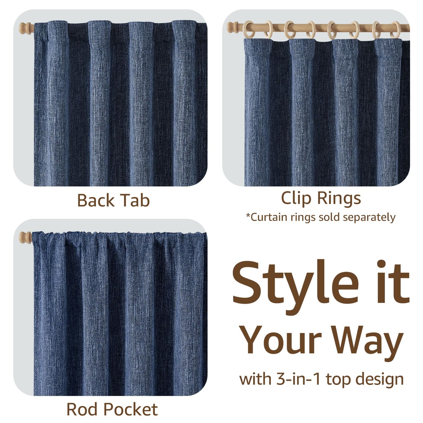 jinchan Burlap Look Curtains Blackout Curtains for Bedroom Lined Linen Textured Curtain for Living Room 84 Inches Long French Country Farmhouse Window Curtains 2 Panels Blue Curtains