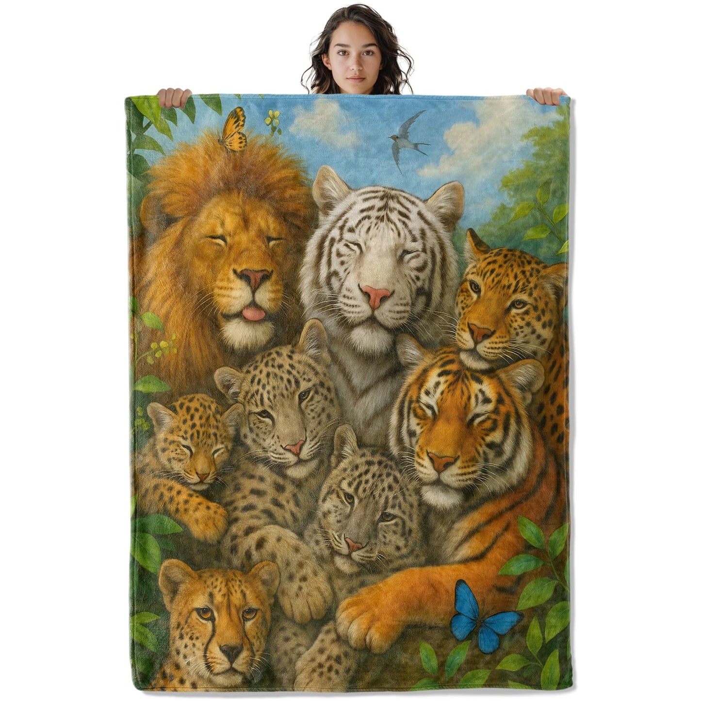 Leopard Tiger Lion Portrait Blanket, 60 x 50 Inch Flannel Wild Animal Throw Blanket, Gifts for Women Men Boys Adults Kids, Lightweight Cozy Warm Blankets for Sofa Travel Home Decor