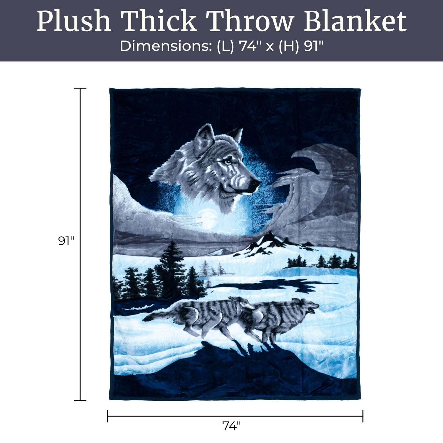 Lavish Home Wolf Blanket - 74x91-inch Printed Winter Wolf Blanket - Plush Thick 7.5lb Faux Mink Queen Throw for Couch, Sofa, or Bed