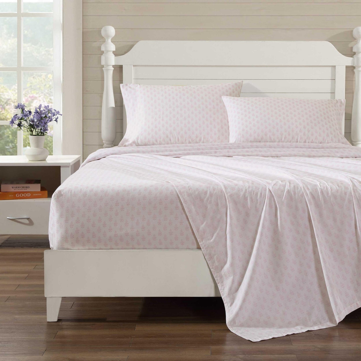 Laura Ashley - Twin Size Sheet Set, 100% Cotton Percale Bedding with Matching Pillowcase, Fully Elastic Fitted Sheet, Deep Pocket, Floral Room Decor (Francesca Pink)