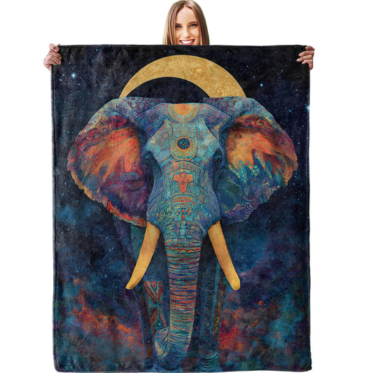 Mystical Cosmic Elephant Blanket, Plush Soft Lightweight Warm Cozy Flannel 60×50 inch Throw Blanket with Galaxy Starry Animal Print for Couch, Travel, Bed, Outdoor, Gifts for Teens Adults Women Men